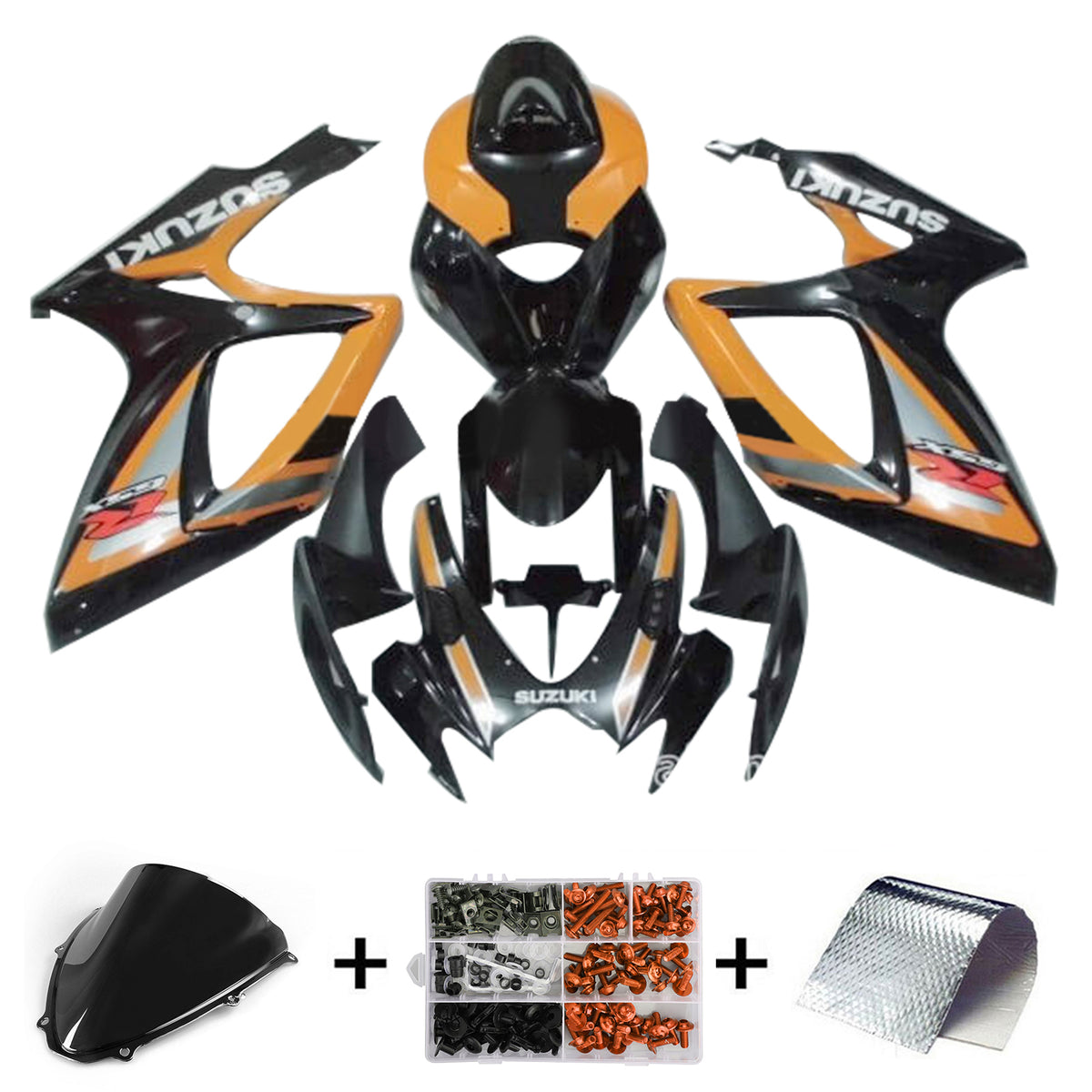 Amotopart 2006-2007 K6 GSXR 600/750 Suzuki Kit de carénage noir et orange