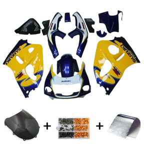 Amotopart Verkleidungsset für Suzuki GSXR600 1996–2000, GSXR750 1996–1999, Blau und Gelb, Stil 1