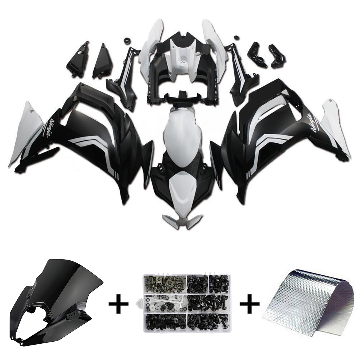 Amotopart 2020-2024 Kawasaki ER-6F Ninja650 Matte Black White Fairing Kit