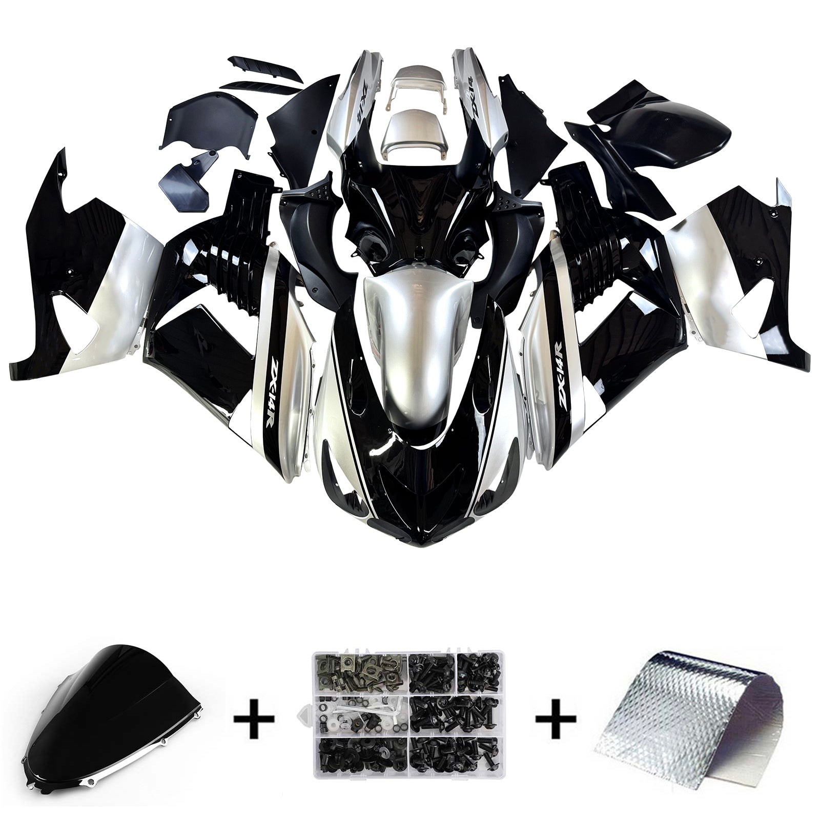 Amotopart 2006–2011 Kawasaki ZX14R Schwarz/Silber Verkleidungsset