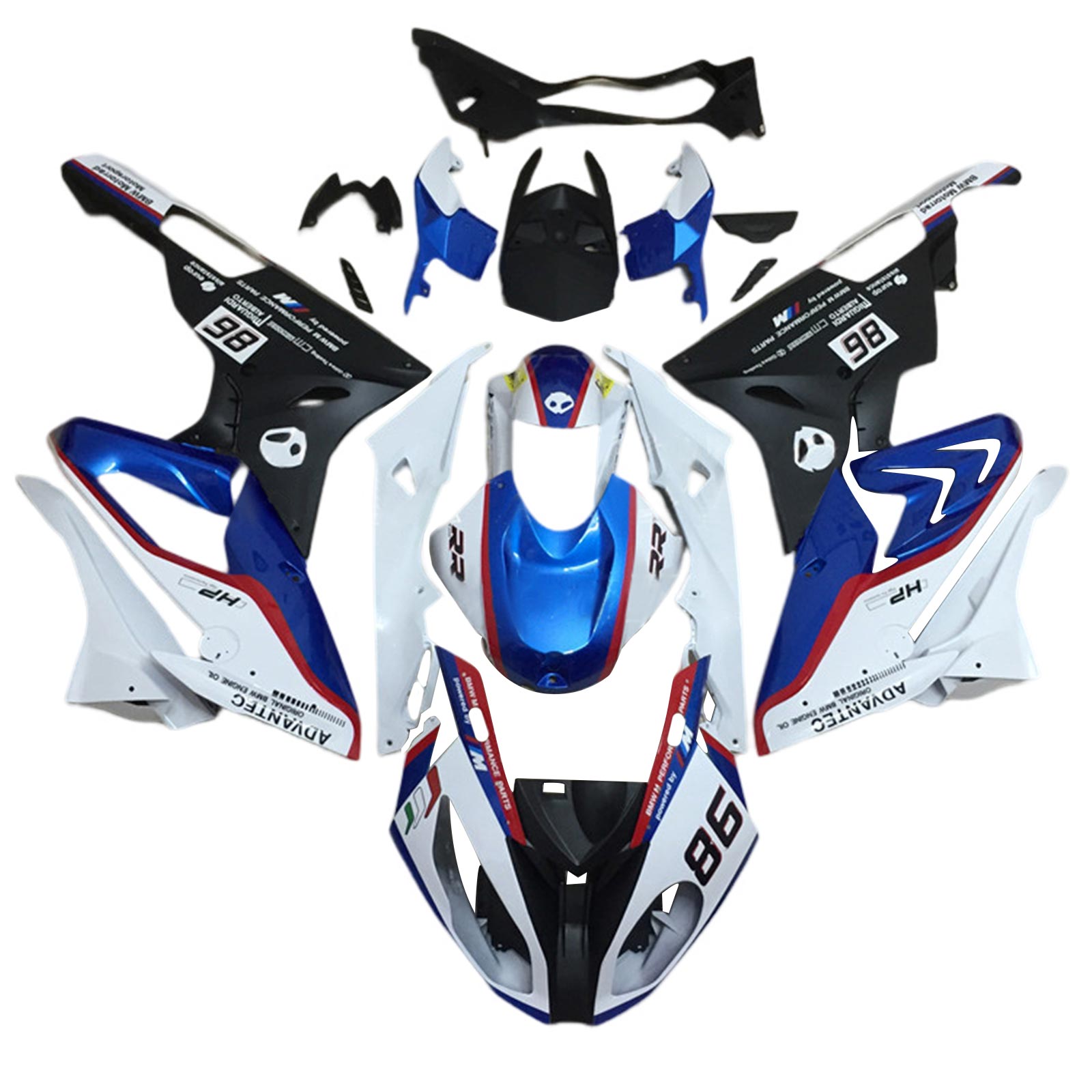 Kit de carénage Amotopart BMW S1000RR 2017-2018 bleu et rouge Style4