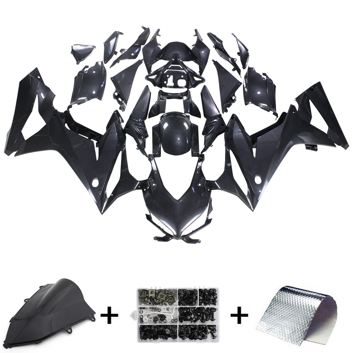 Amotopart Honda CBR650R 2021-2023 Kit de carenado negro de fibra de carbono