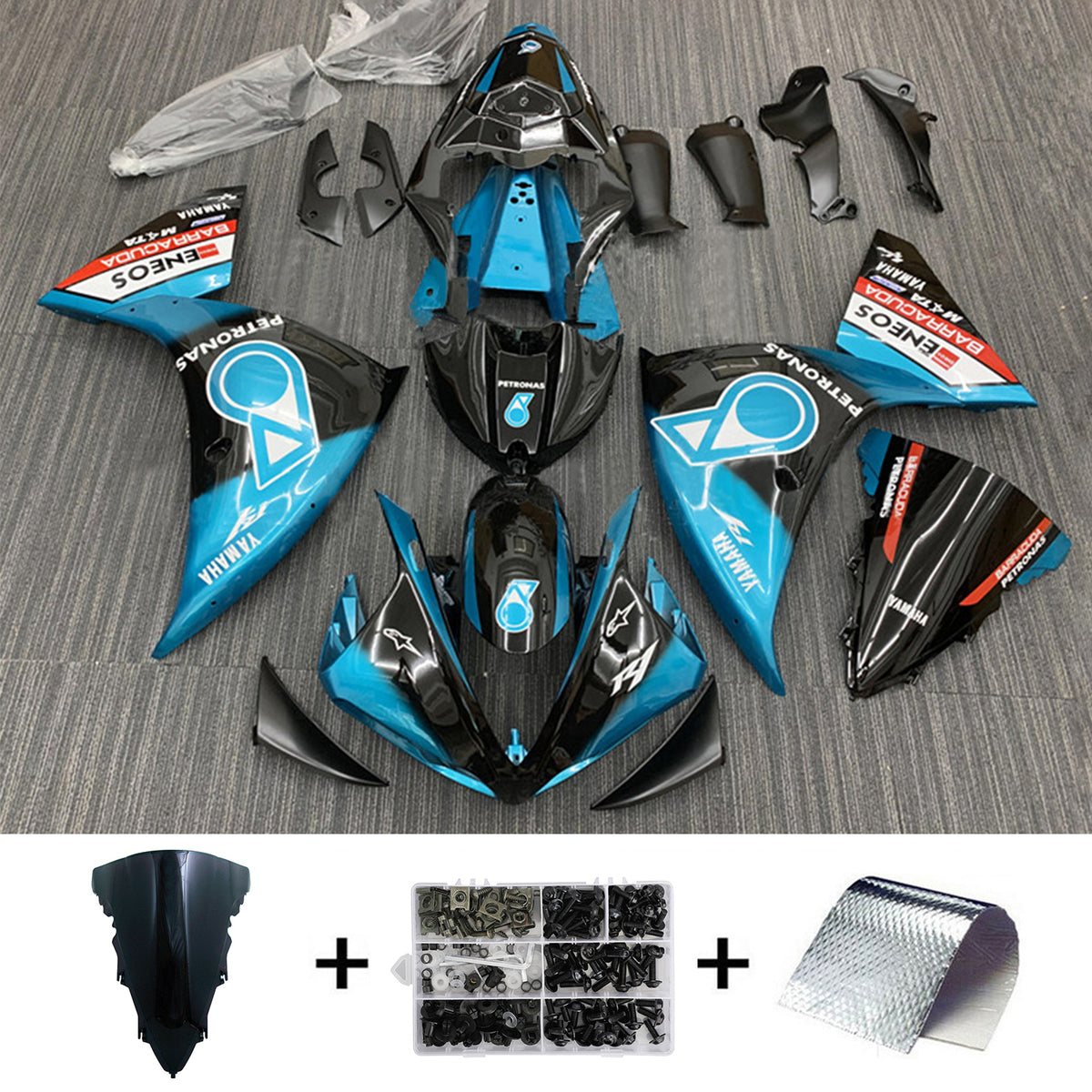 Amotopart 2012-2014 Yamaha YZF 1000 R1 Black Light Blue Fairing Kit