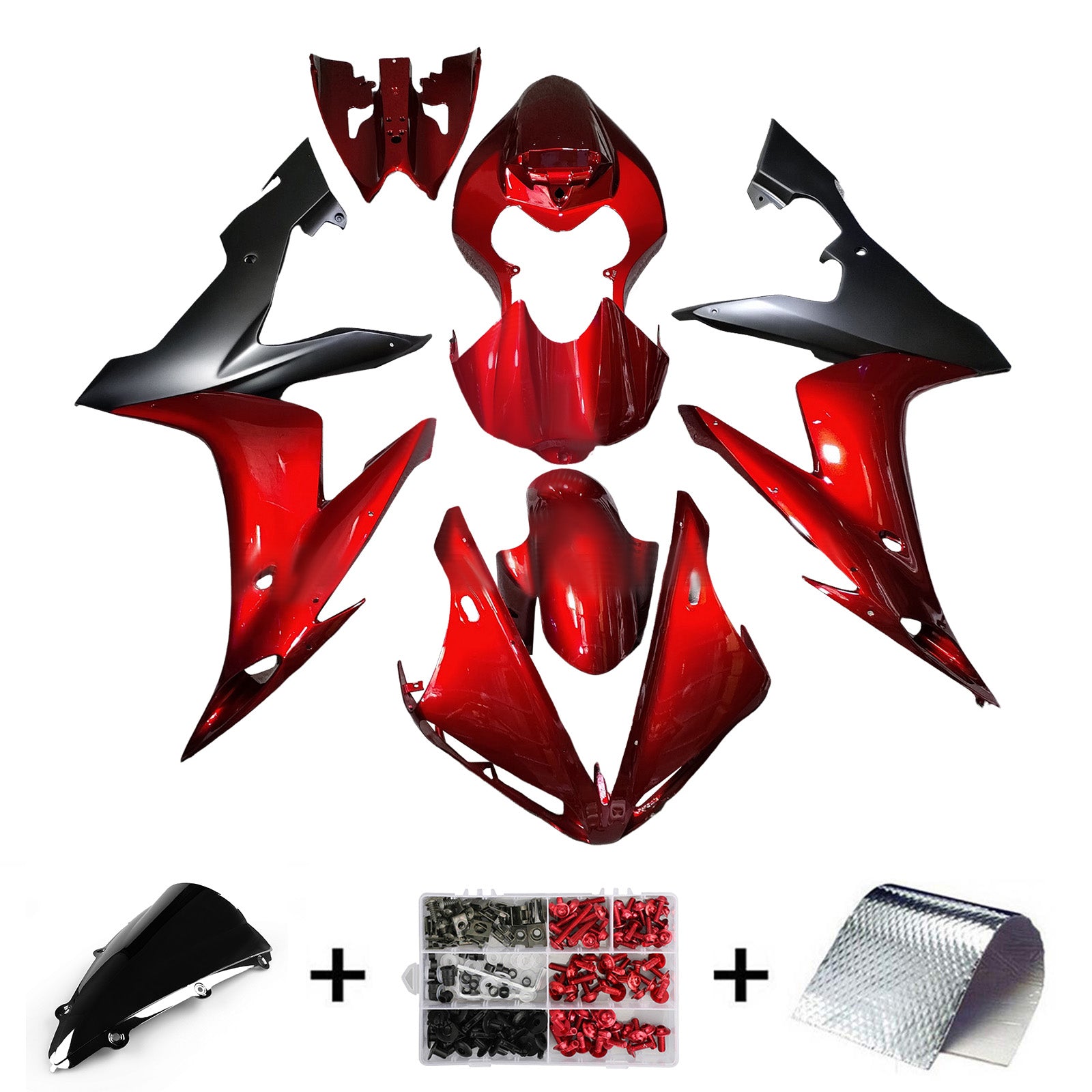Amotopart 2004-2006 Yamaha YZF-R1 Gloss Red Matte Black Fairing Kit