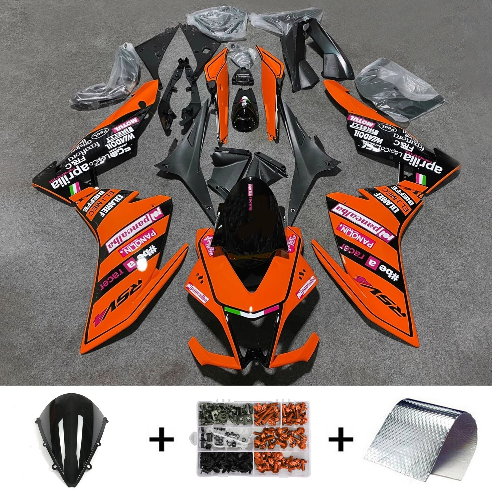 Amotopart Verkleidungssatz für Aprilia RSV4 1000, 2009–2015, Schwarz/Orange