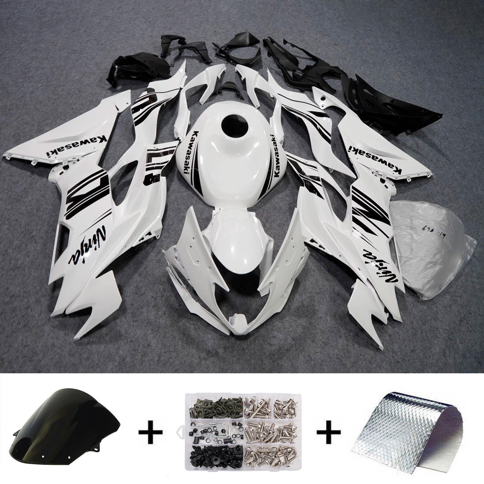Amotopart 2019-2023 Kawasaki ZX6R White Black Fairing Kit