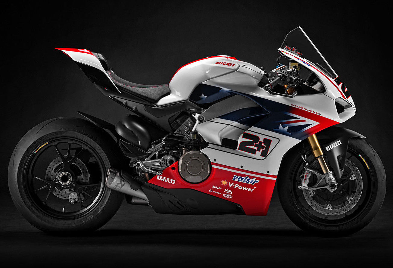Amotopart Verkleidungsset für Ducati 2018–2019 Panigale V4 V4S und 2018–2020 Panigale V4SP, weiß, rot, schwarz