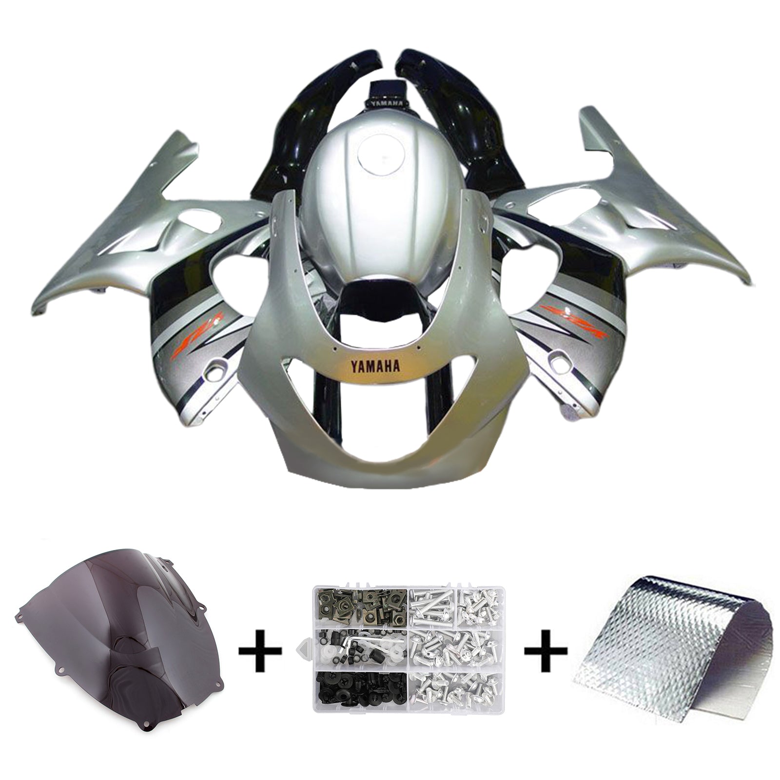 Amotopart 1996-2007 Yamaha YZF 600R Thundercat Black Silver Fairing Kit