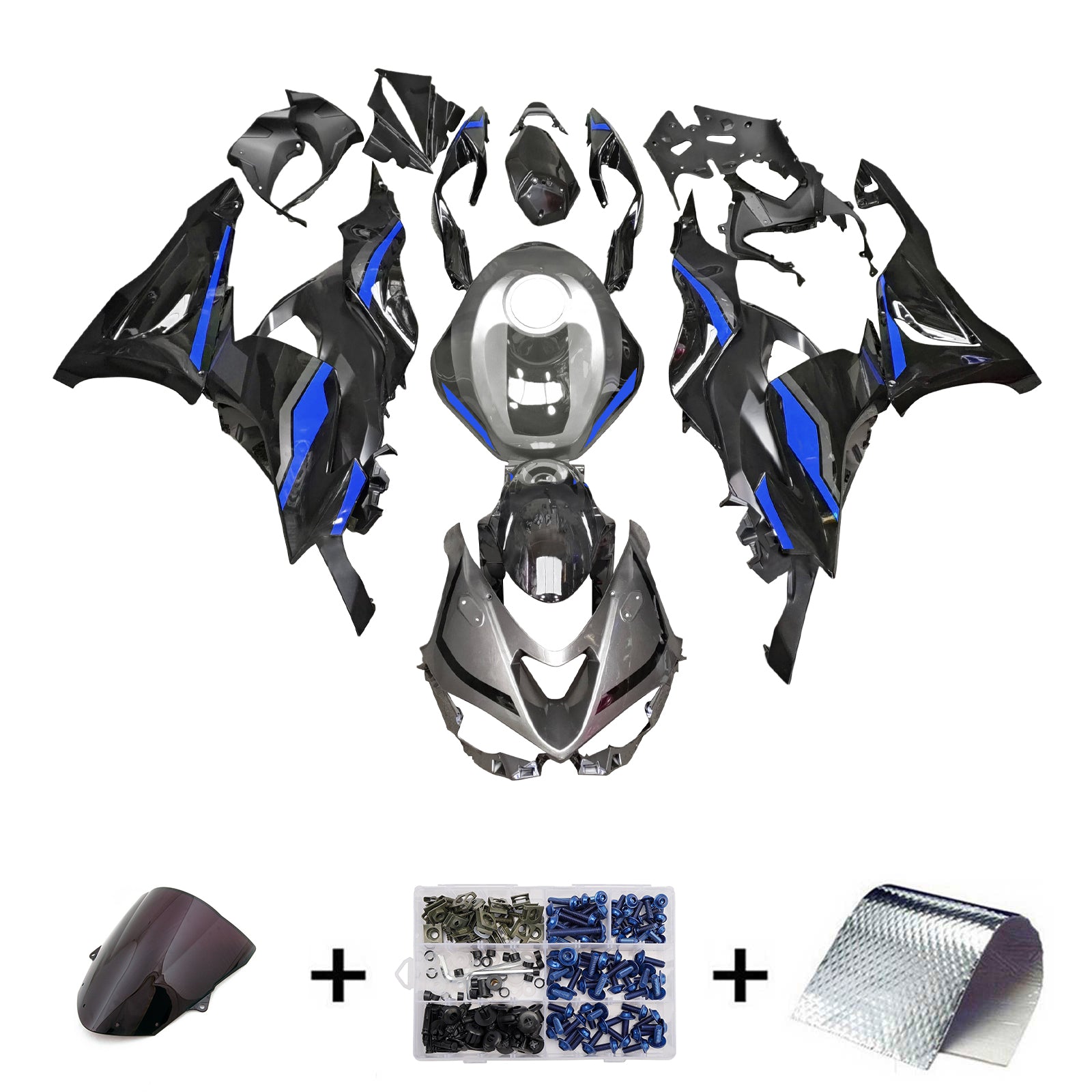 Amotopart 2024-2025 Kawasaki ZX-6R Black Blue Gray Fairing Kit