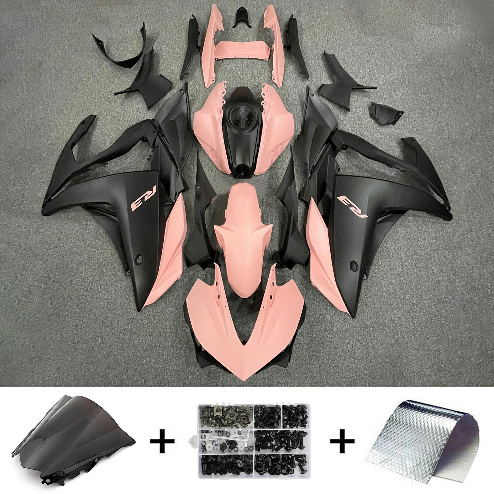 Amotopart YZF-R3 2014-2018 R25 2015-2017 Yamaha Kit de carénage rose mat et noir