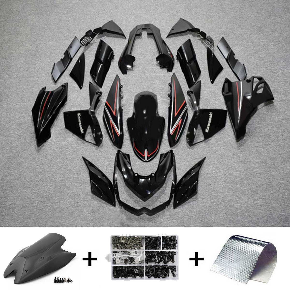 Amotopart 2010-2013 Z1000 Kawasaki Noir avec kit de carénage ligne rouge