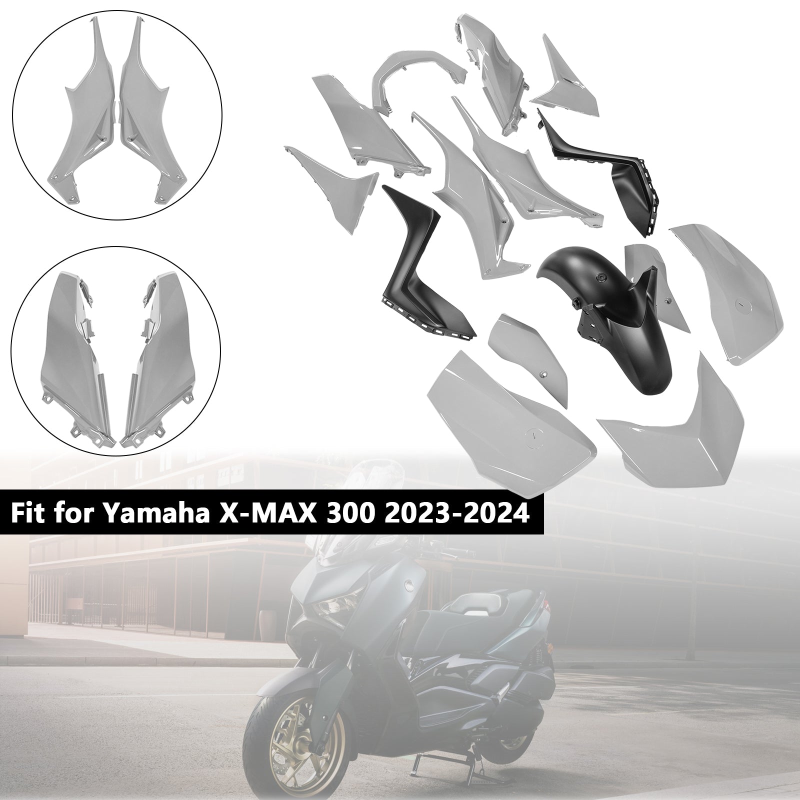 Amotopart 2023–2024 Yamaha X-MAX 300 Weiß Schwarz Verkleidungsset