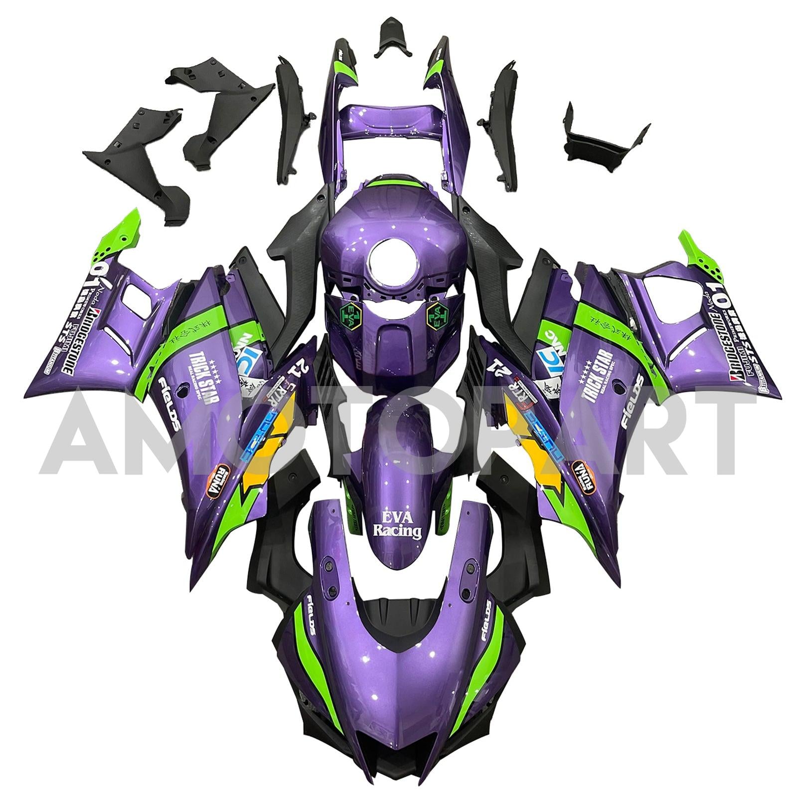 Amotopart Yamaha 2019-2021 YZF R3/YZF R25 Kit de carenagem Purple & Green