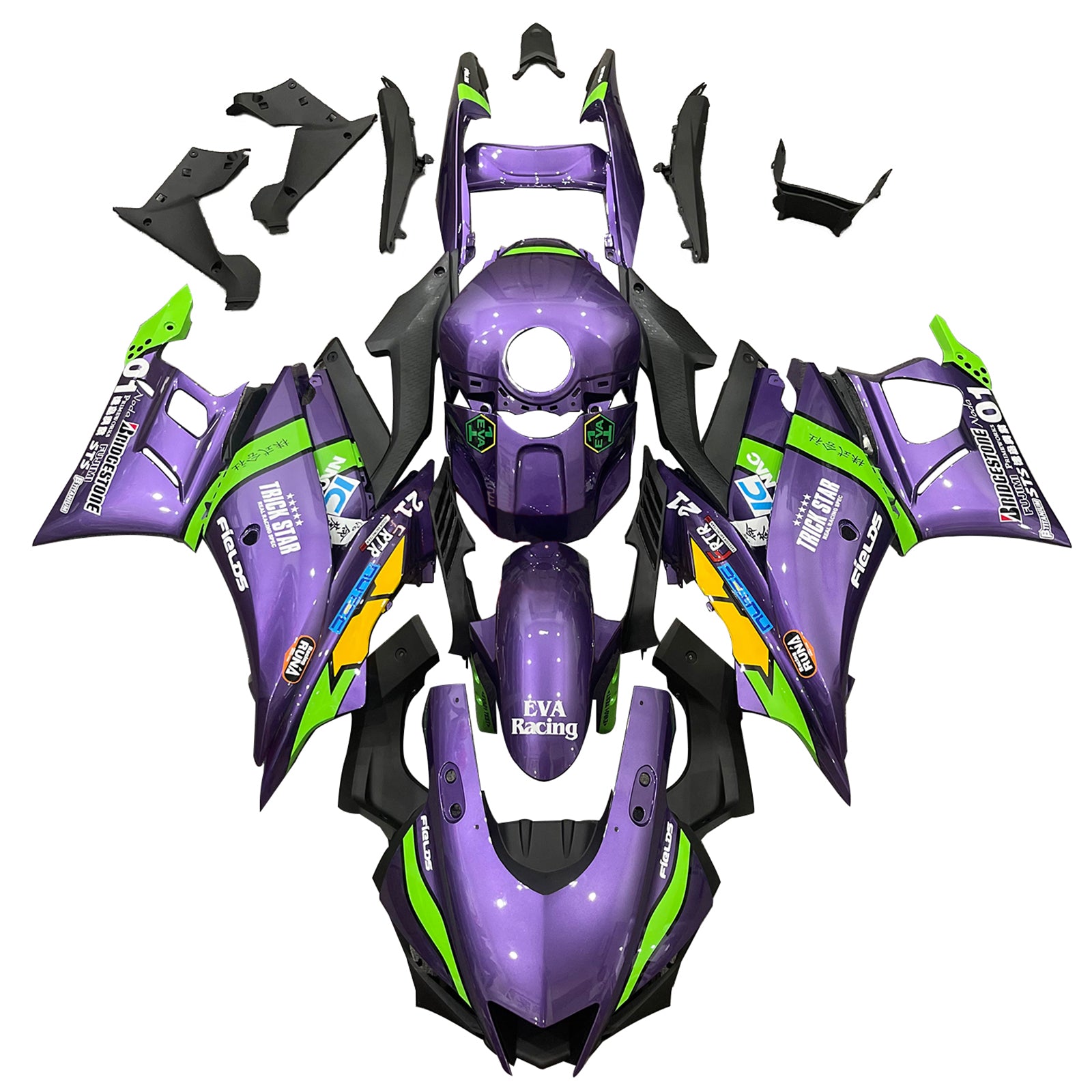 Amotopart Yamaha 2019-2021 YZF R3/YZF R25 Purple&Green Fairing Kit