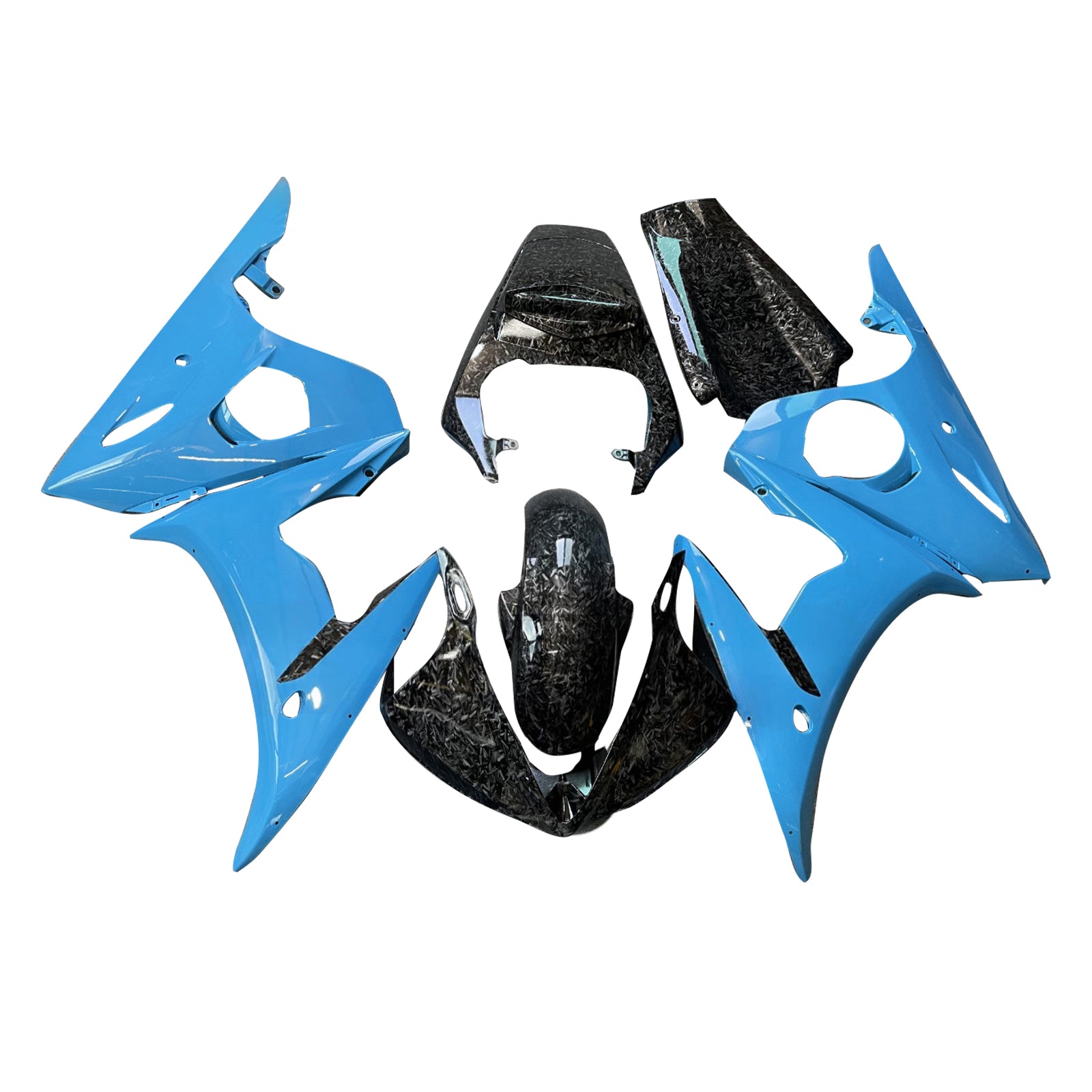 Amotopart 2003-2004 Yamaha YZF-R6/ 2006-2009 R6S Forged Carbon Fiber Blue Fairing Kit