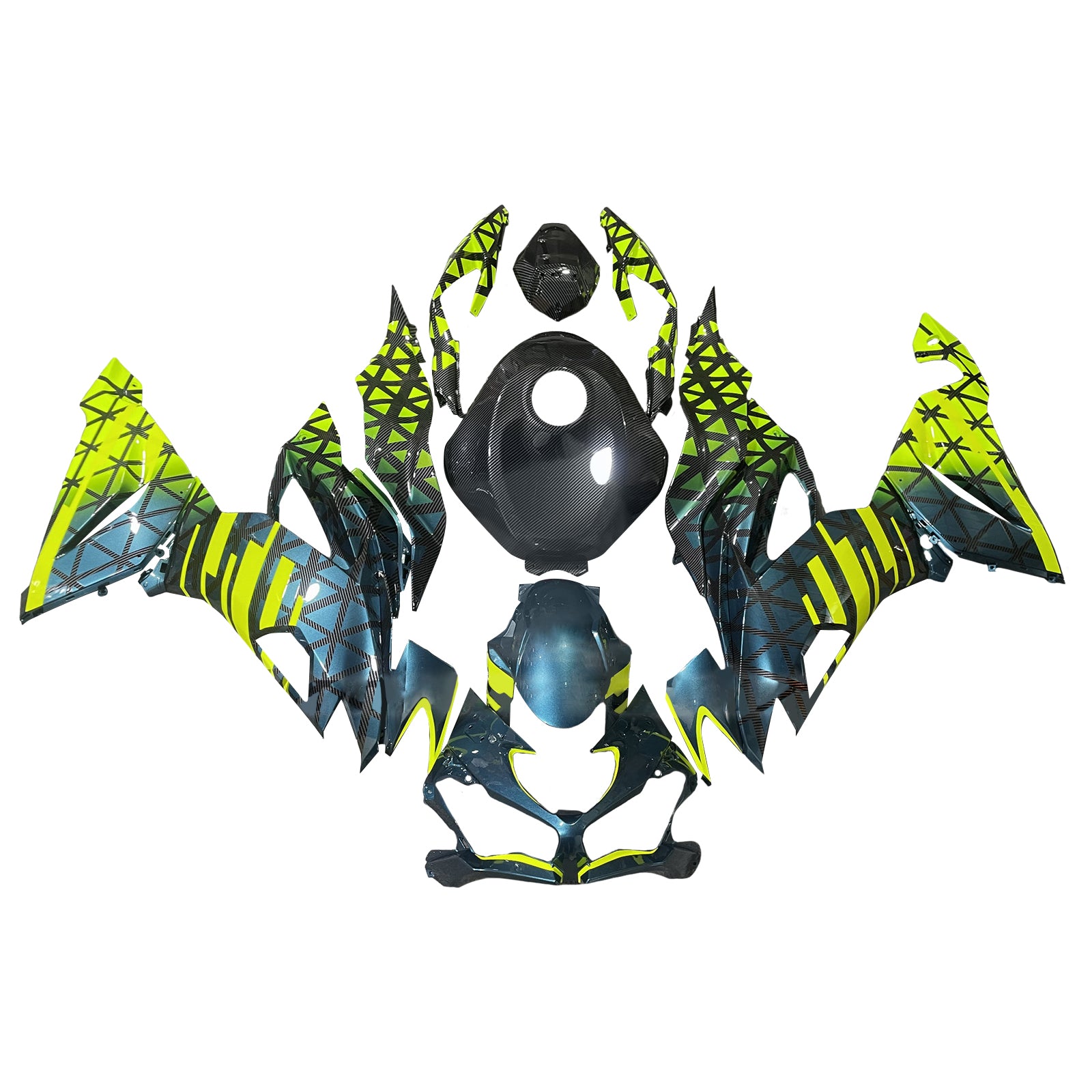 Amotopart 2019-2023 Kawasaki ZX6R Yellow Carbon Fiber Pattern Fairing Kit