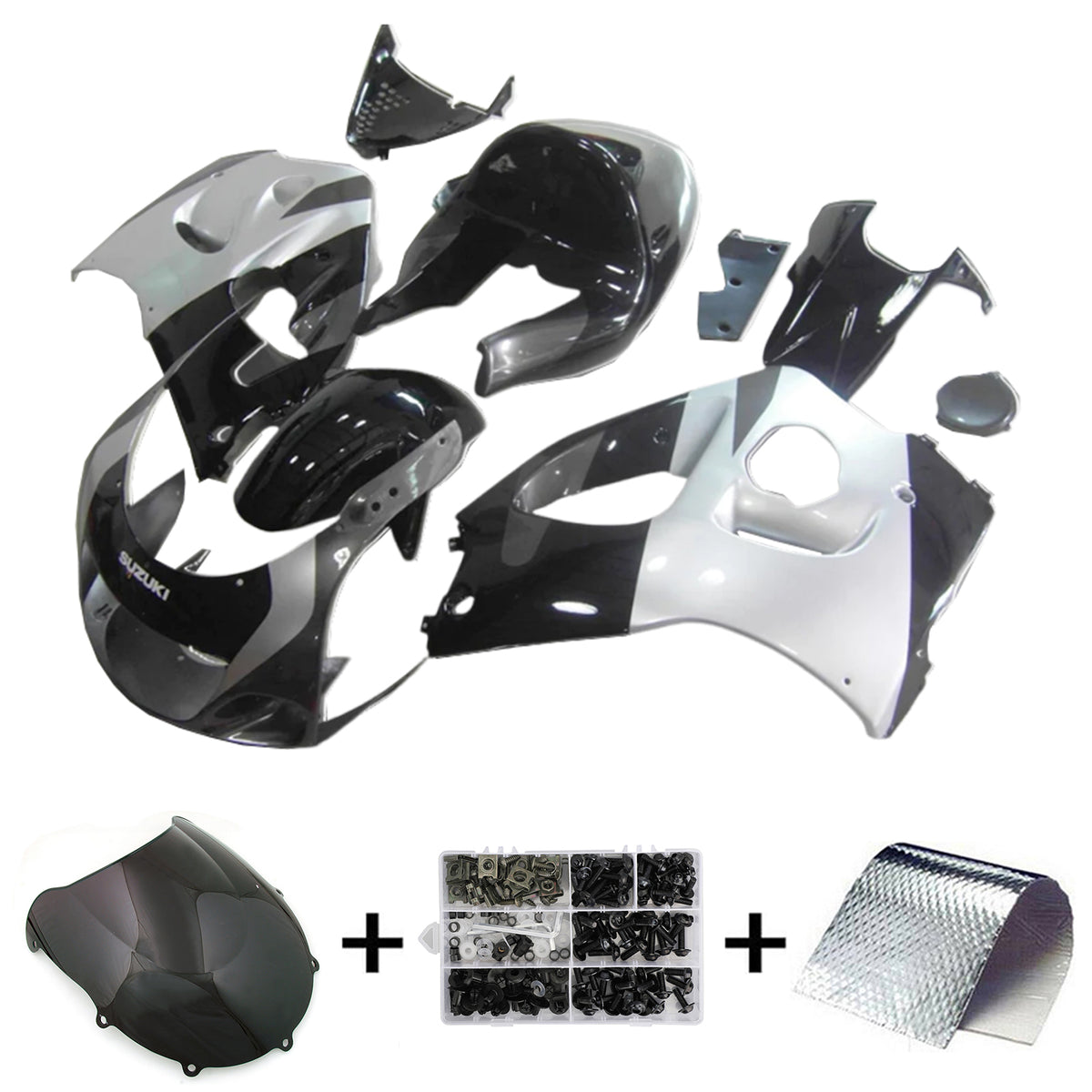 Amotopart GSXR600 1996-2000 GSXR750 1996-1999 Kit de carénage Suzuki noir et argent