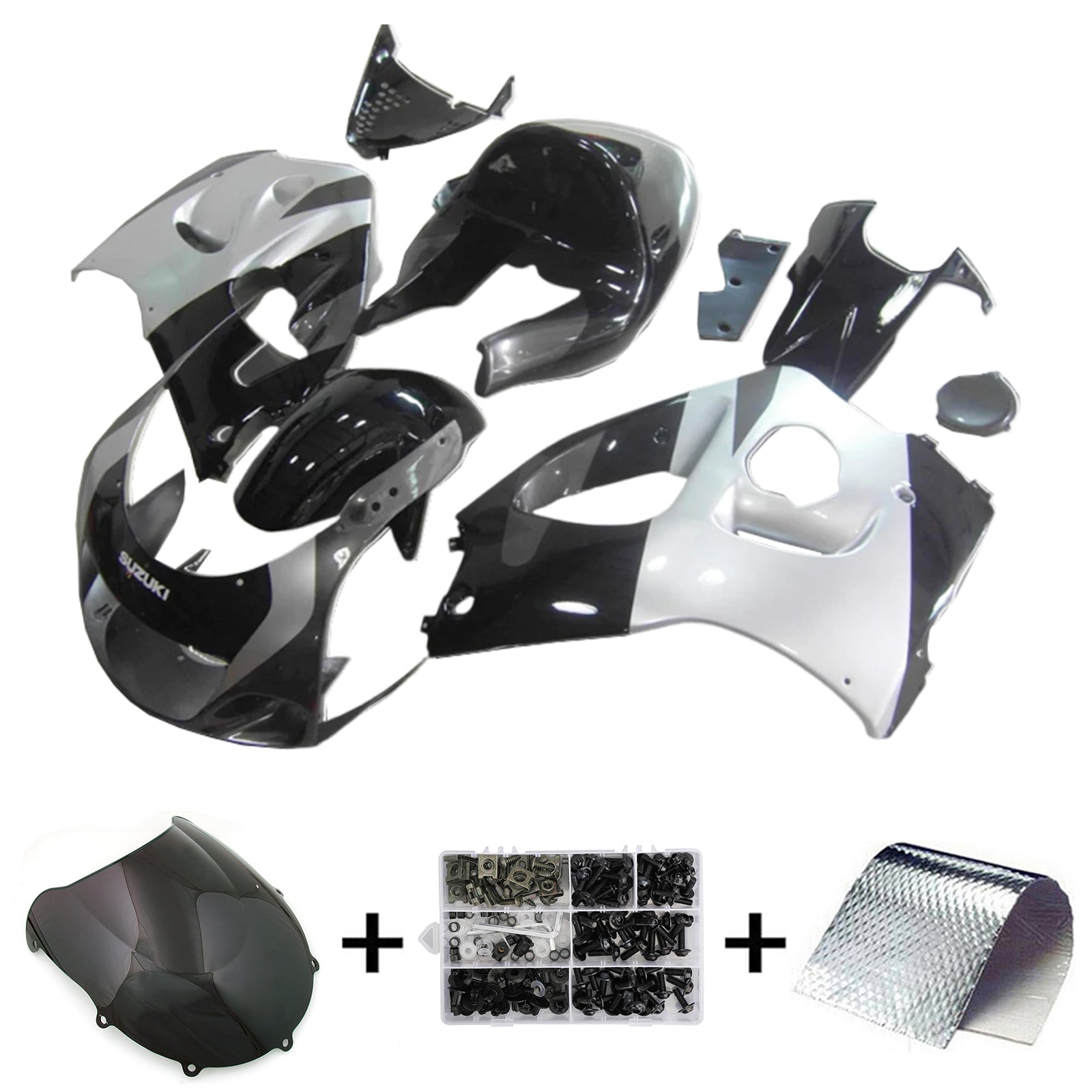 Amotopart GSXR600 1996–2000 GSXR750 1996–1999 Suzuki Schwarz-Silber-Verkleidungsset