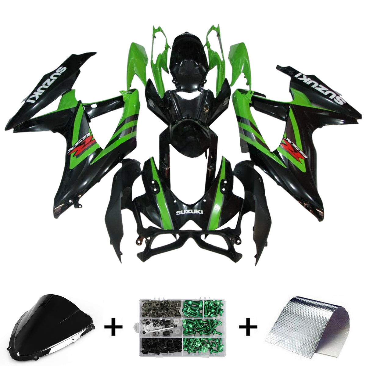 Amotopart 2008-2010 K8 GSXR 600/750 Suzuki Kit de carenado verde y negro