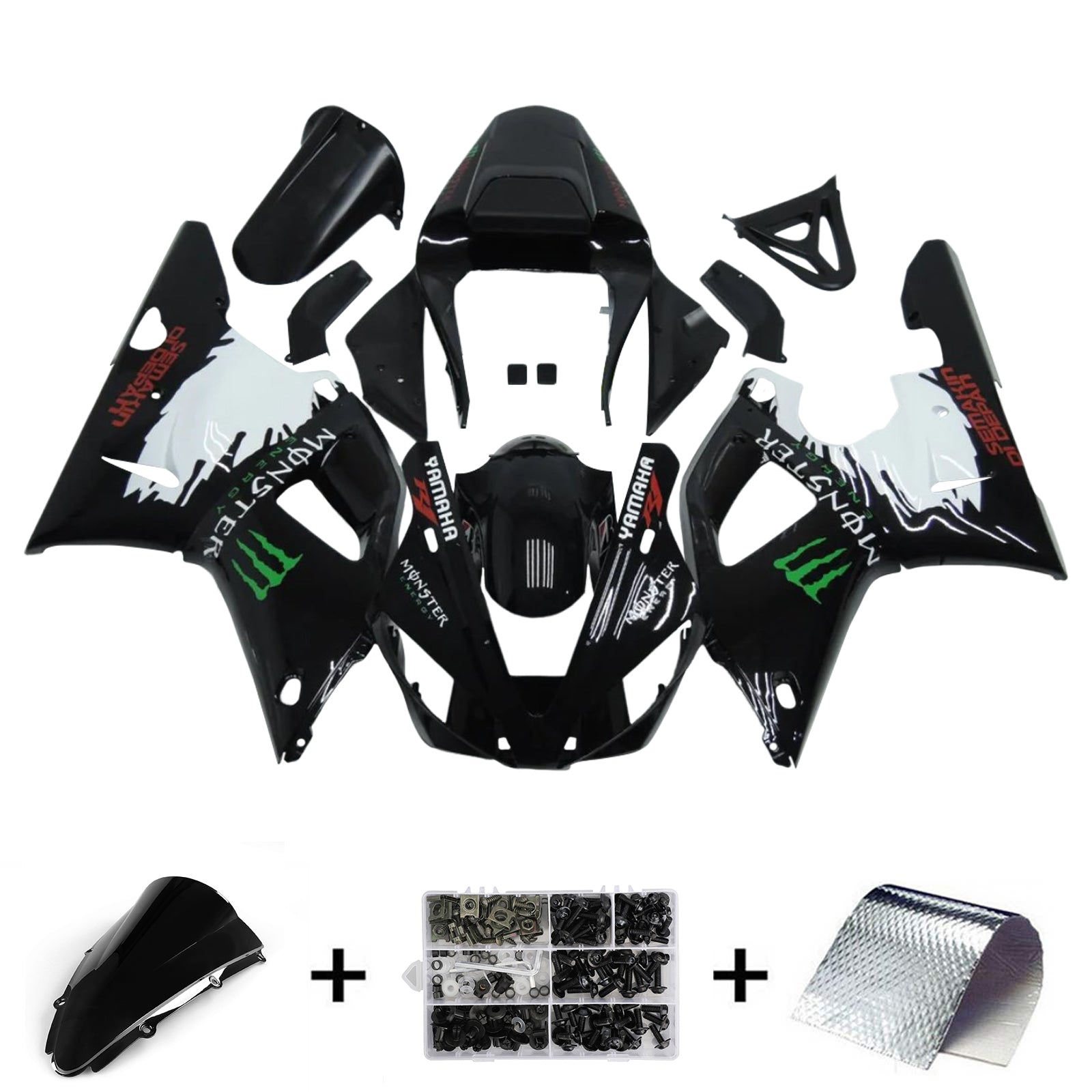 Amotopart 2000-2001 Kit carena Yamaha YZF 1000 R1 bianco nero