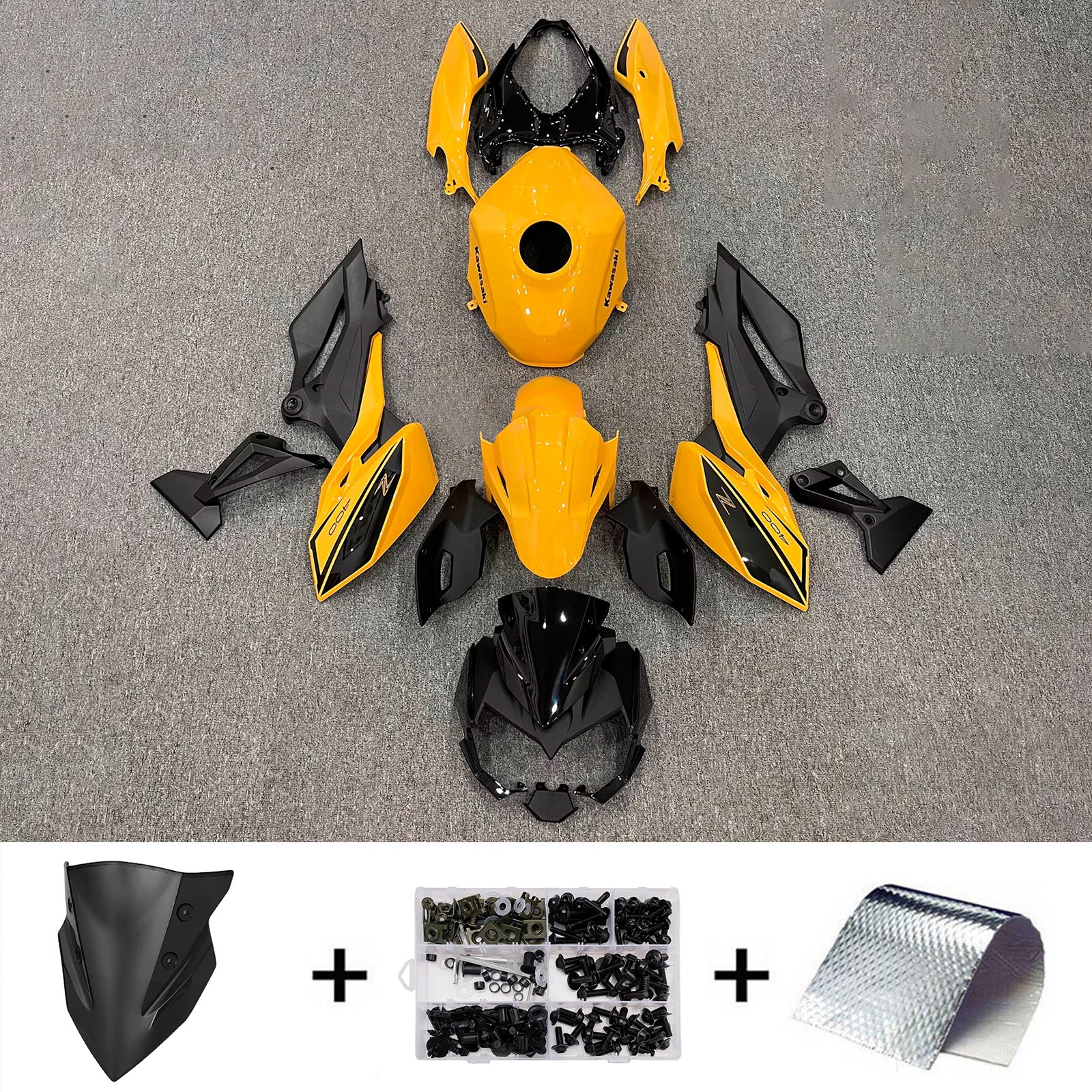 Amotopart 2018-2024 Kawasaki Z400 Yellow Black Fairing Kit