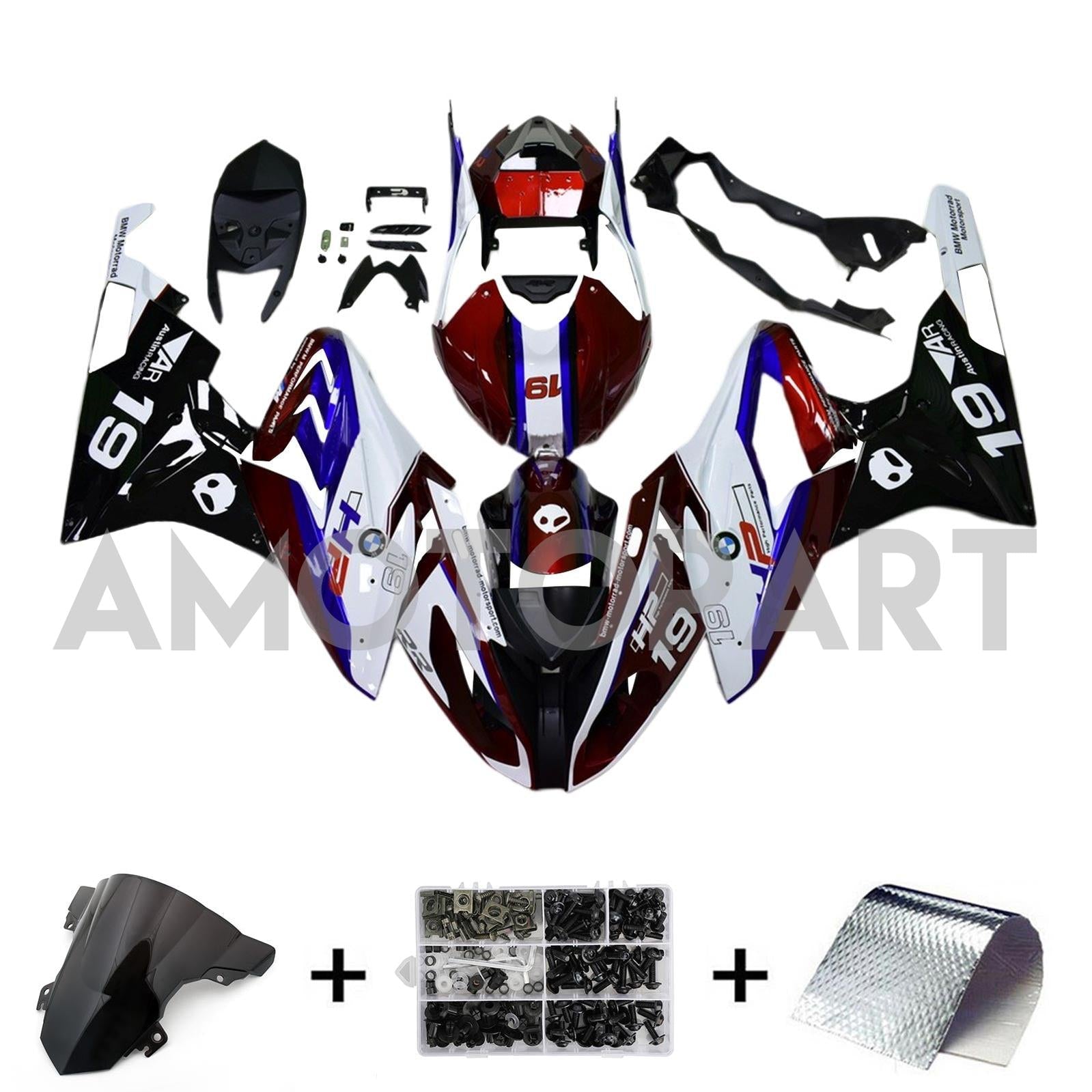 Amotopart BMW S1000RR 2015-2016 Bleu&Kit de carénage rouge Style5
