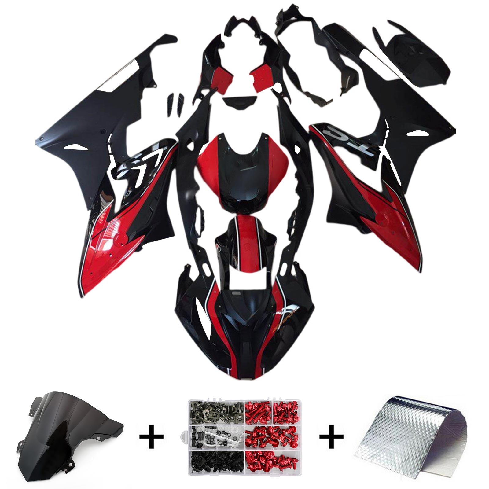 Amotopart BMW S1000RR 2017-2018 Kit de carénage noir et rouge Style 11