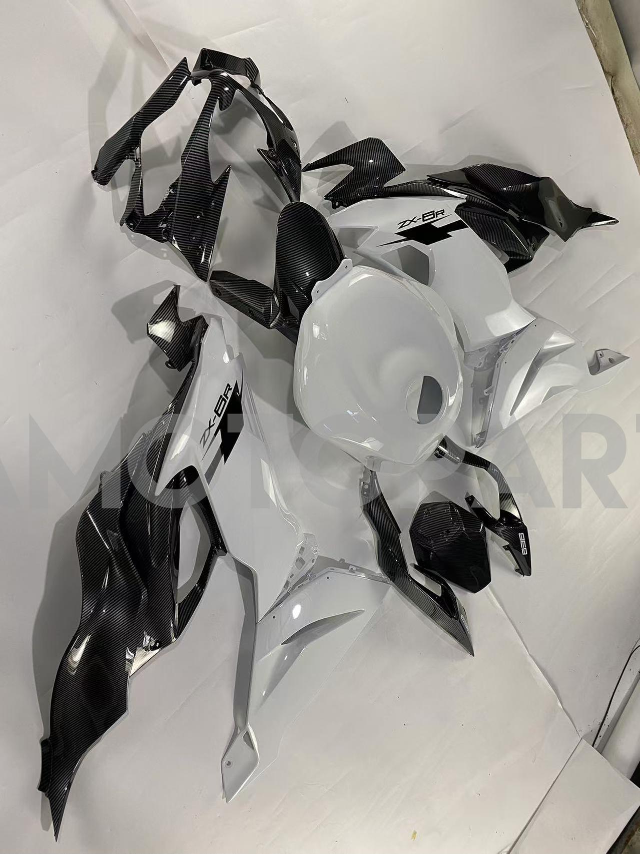 Amotopart 2019-2023 Kawasaki ZX6R Carbon Fiber White Fairing Kit