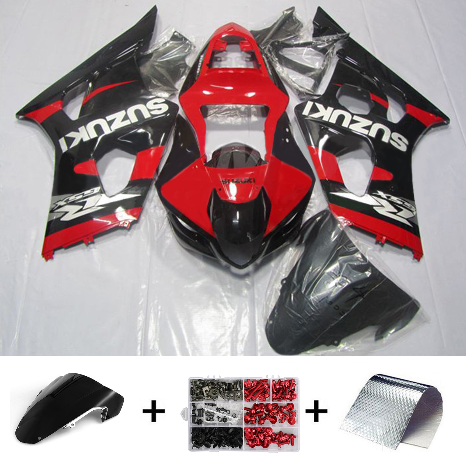 Amotopart 2003-2004 K3 Suzuki GSXR1000 Kit de carenado rojo y negro