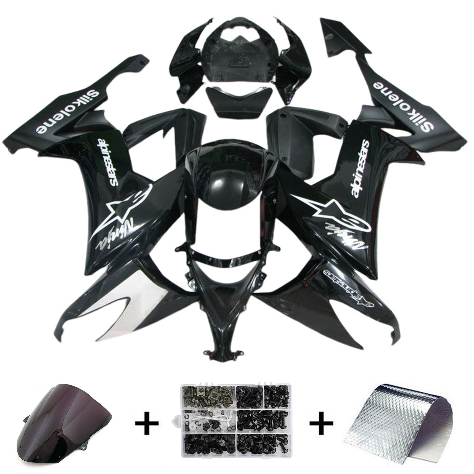 Kit carena Amotopart 2008-2010 Kawasaki ZX10R bianco e nero