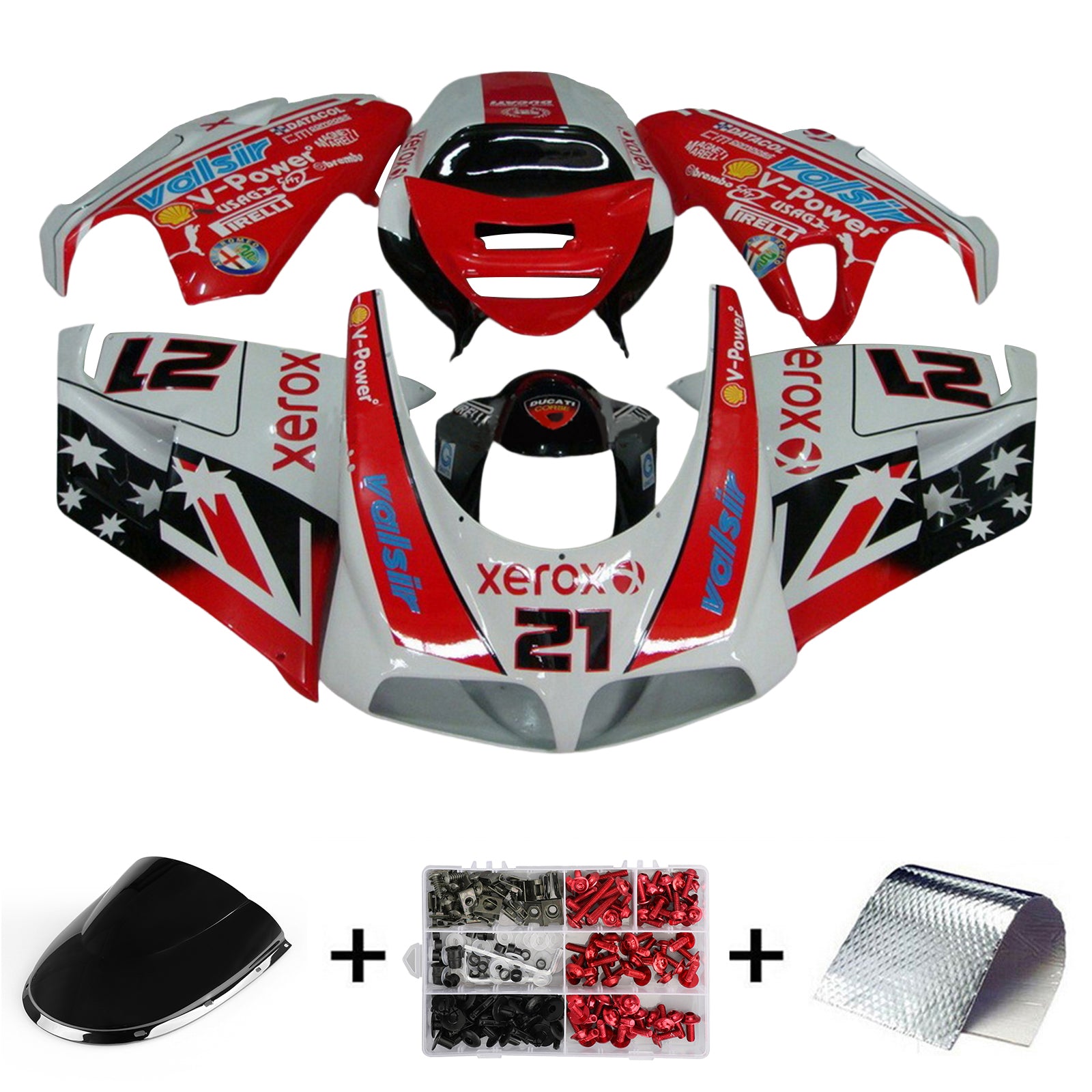 Amotopart Ducati 996 748 1996-2002 Kit de carenado Style3 rojo y blanco