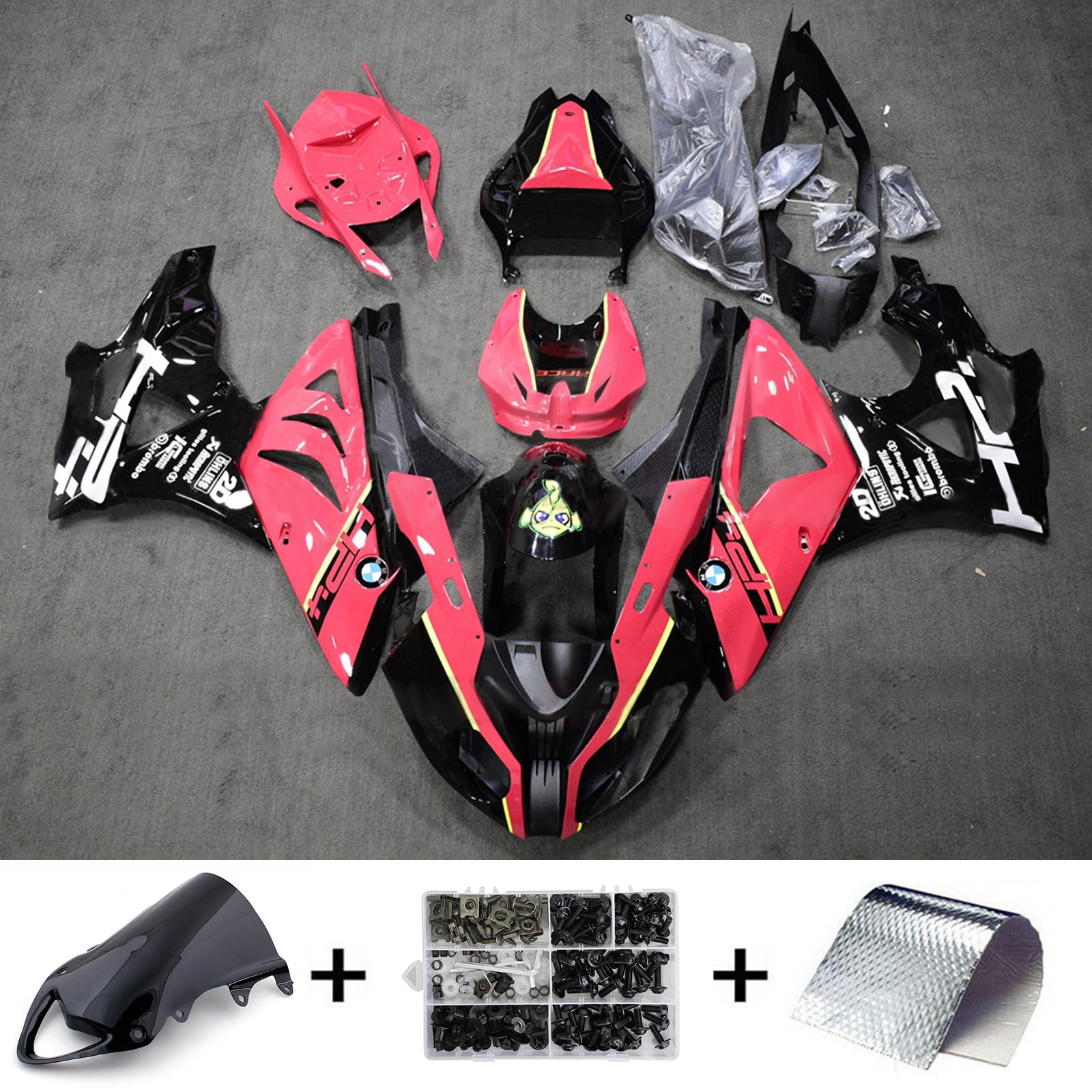Amotopart 2009-2014 BMW S1000RR Black Pink Fairing Kit