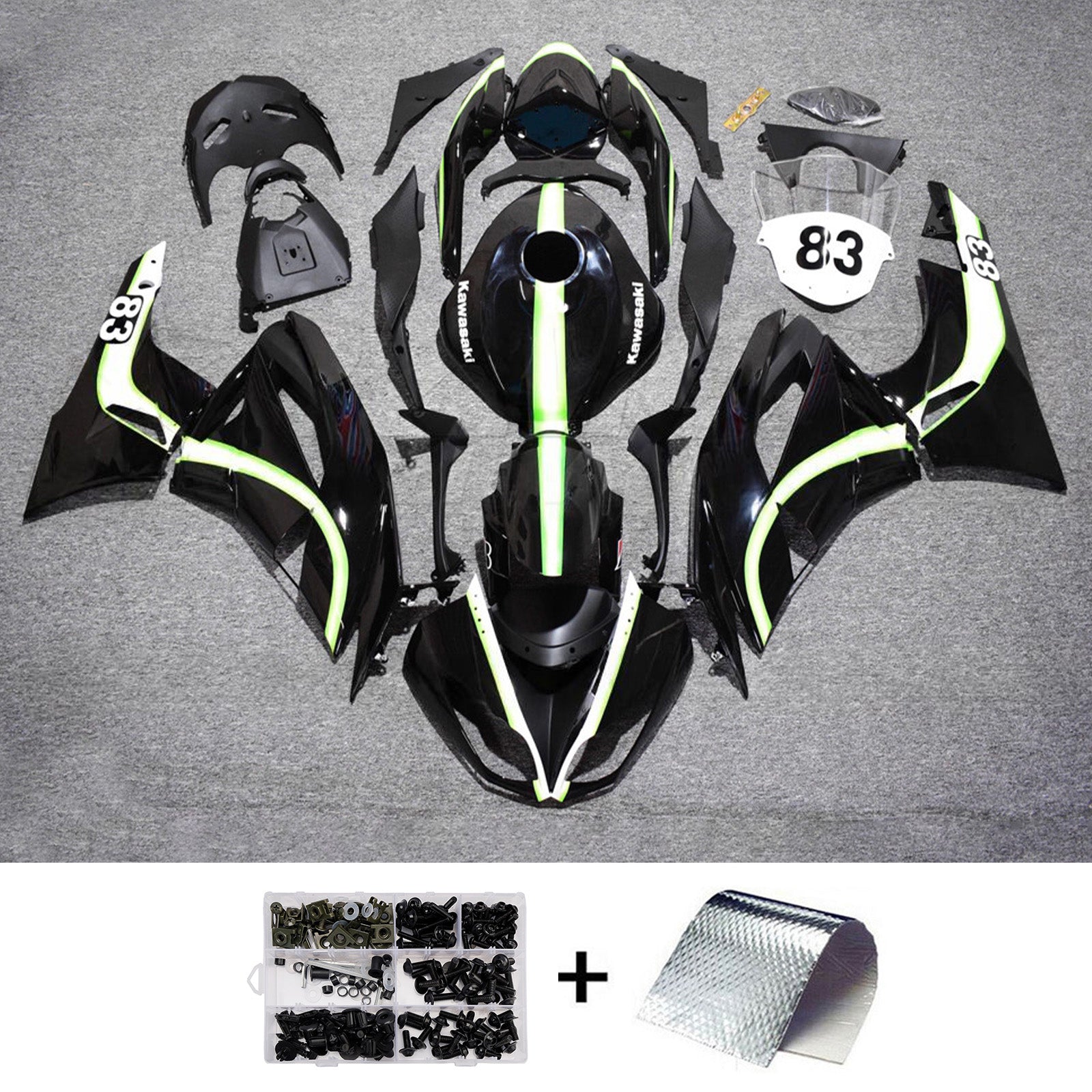 Amotopart 2009-2012 Kawasaki ZX6R 636 Black White Fairing Kit