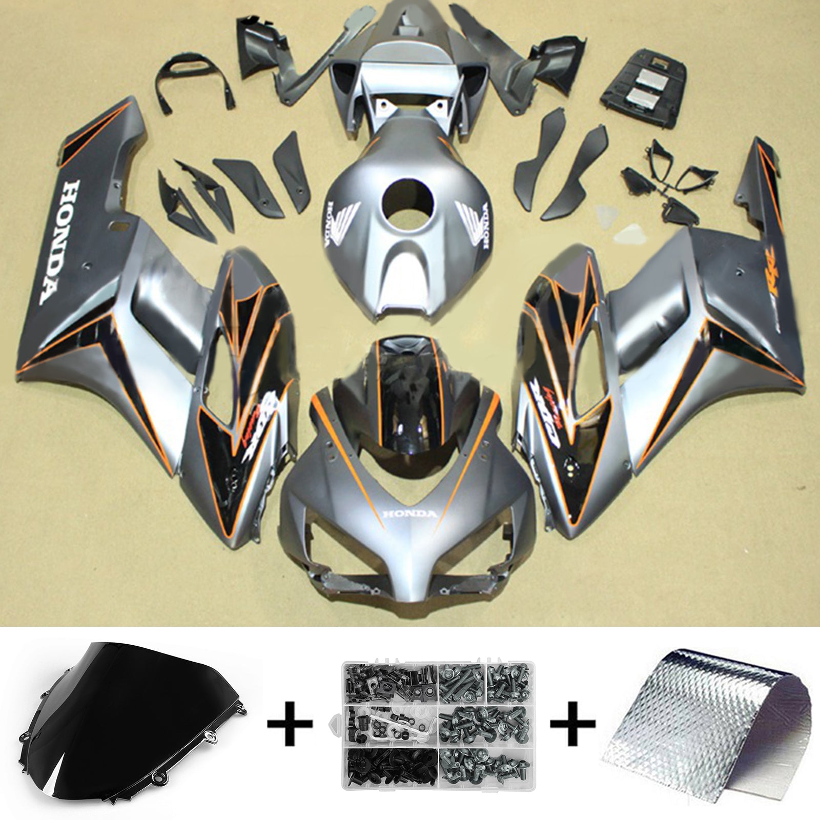 Amotopart 2004–2005 Honda CBR1000RR Verkleidungsset mit grauen und orangefarbenen Streifen