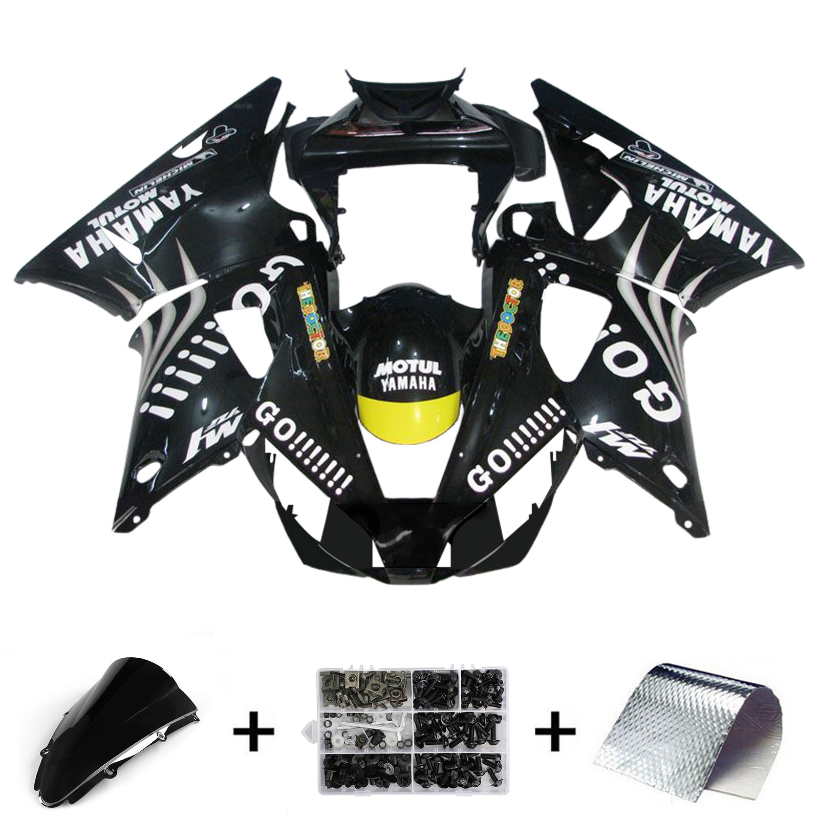 Amotopart 2000-2001 Yamaha YZF 1000 R1 Kit de carenado blanco negro