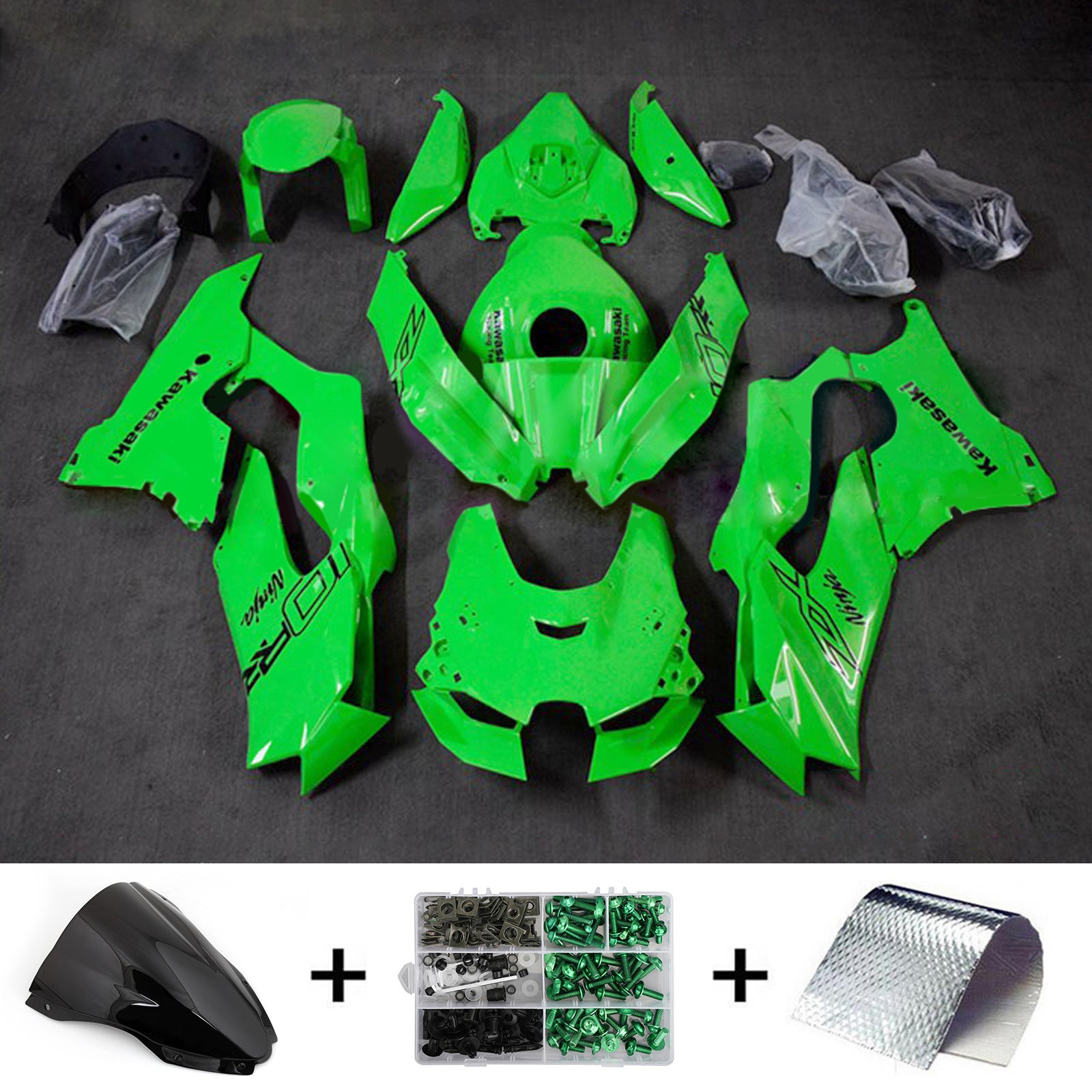 Amotopart 2021-2024 ZX-10R ZX-10RR Kawasaki グリーン フェアリングキット