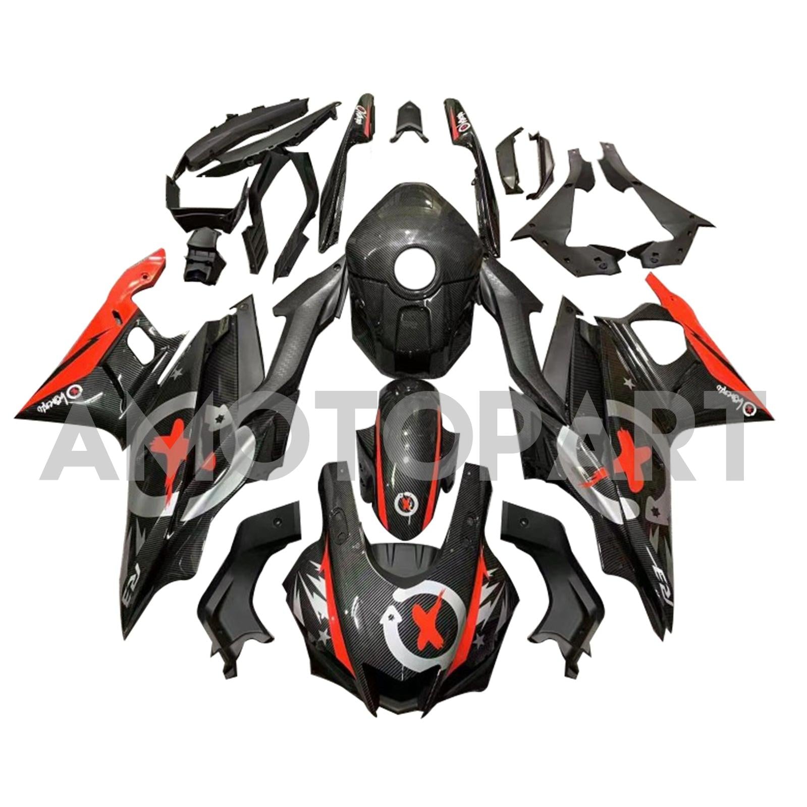Amotopart 2022-2024 Yamaha YZF-R3 R25 Carbon Fiber with Red Accents Fairing Kit