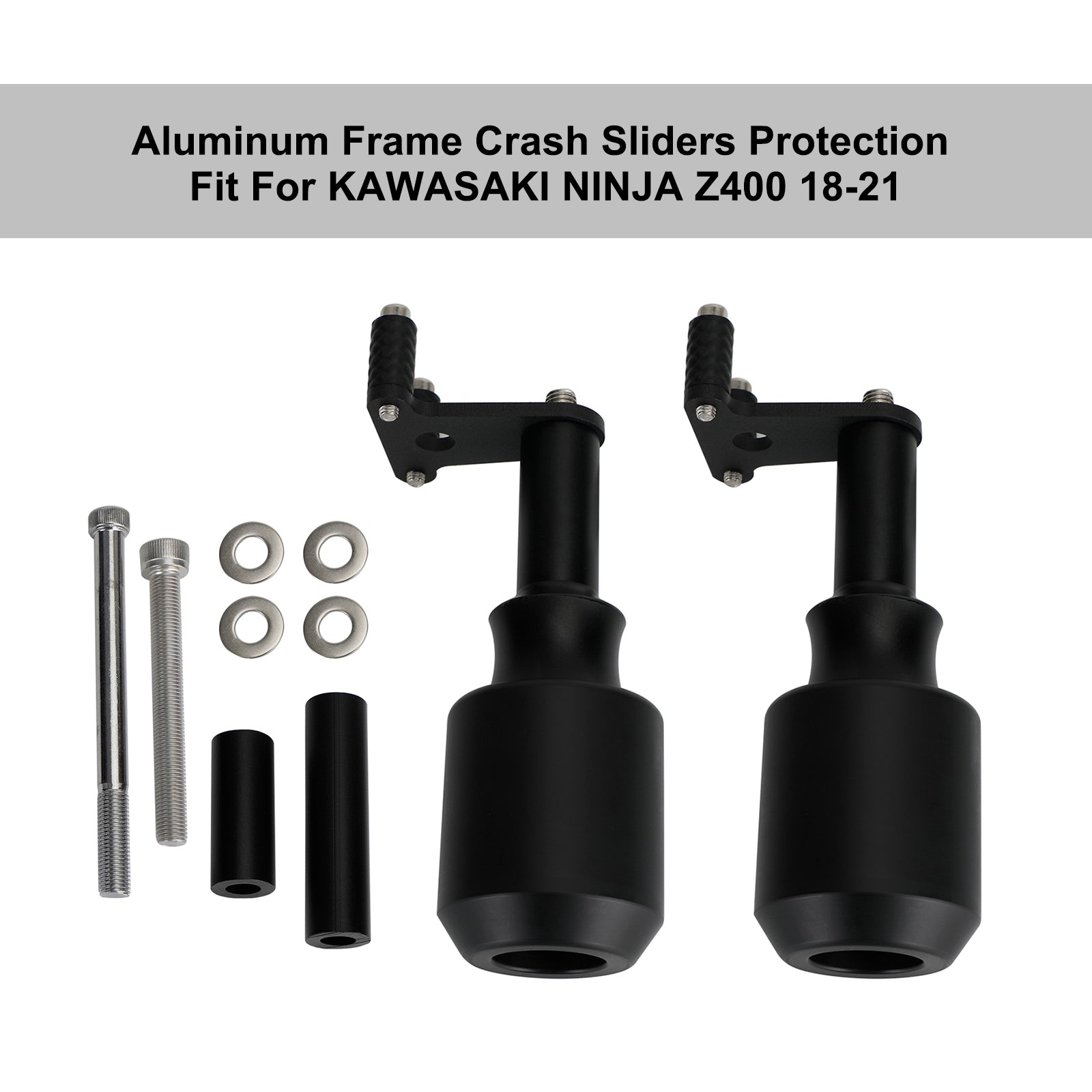 18-21 Kawasaki Ninja Z400 Aluminum Frame Crash Sliders Protection Black