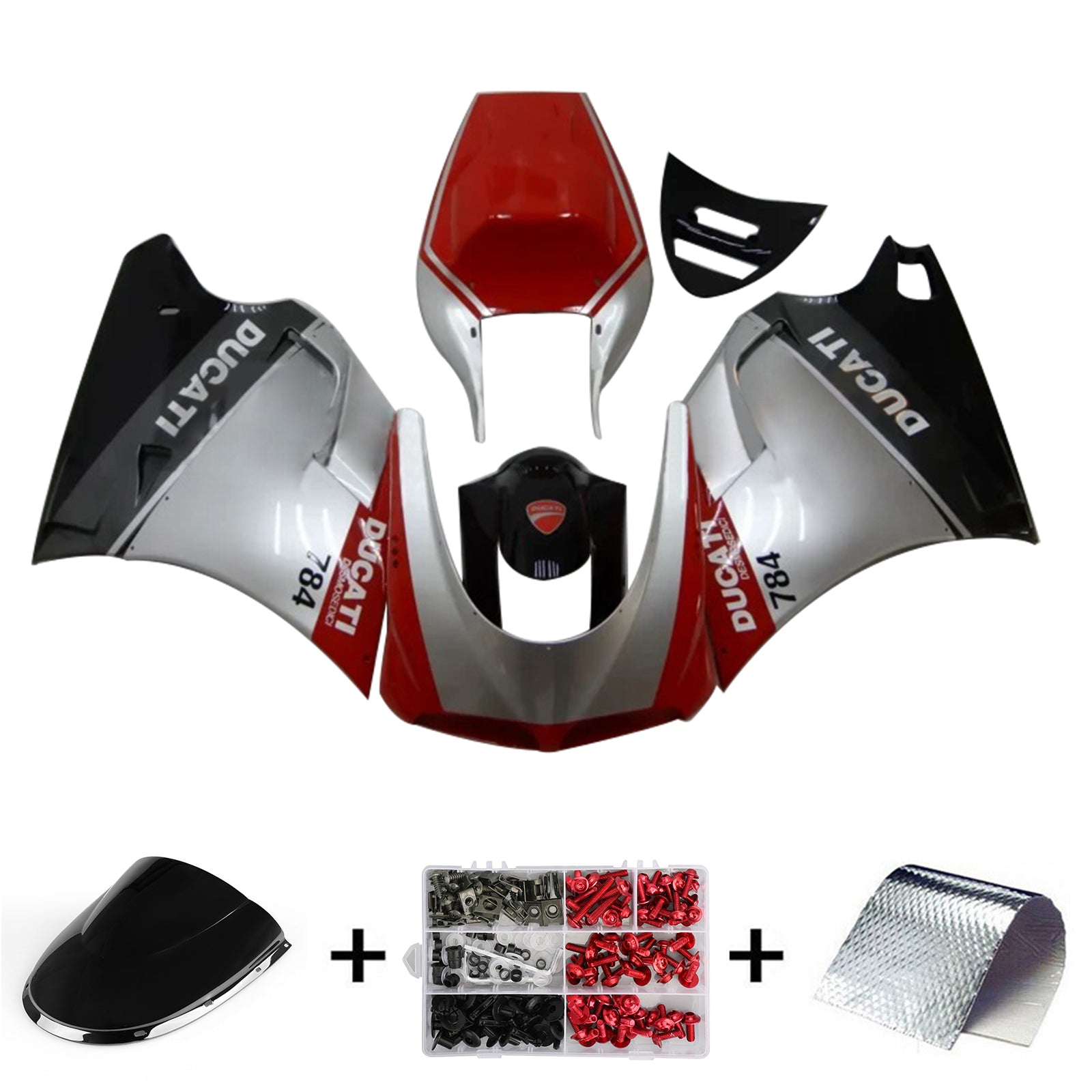 Amotopart Ducati 996 748 1996-2002 Kit de carénage rouge et gris