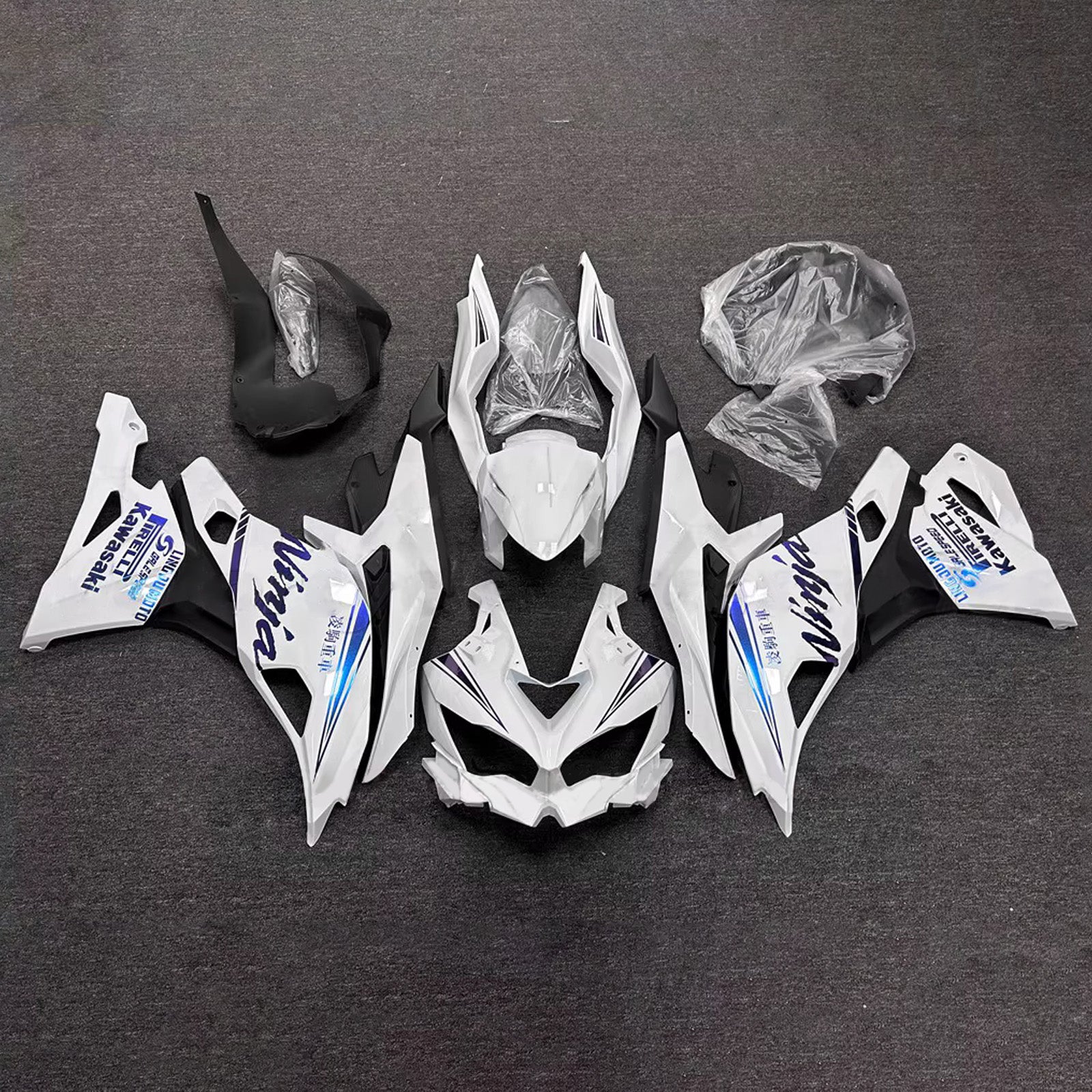 Amotopart 2019-2022 Kawasaki Ninja ZX-25R 2023-2025 Kawasaki Ninja ZX-4R/ZX-4RR White Blue Fairing Kit