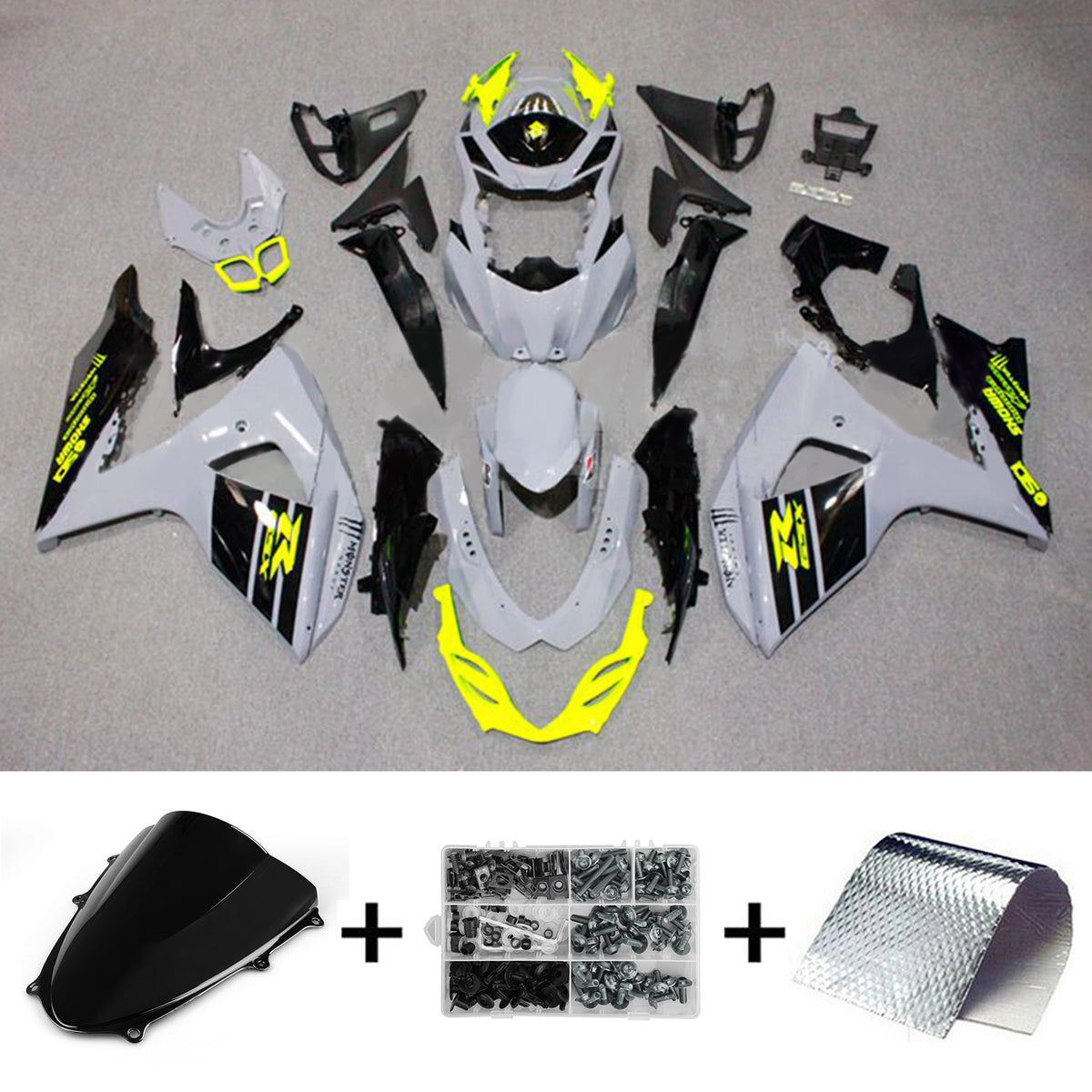 Amotopart 2009-2016 K9 GSXR1000 Suzuki Kit de carénage gris et jaune