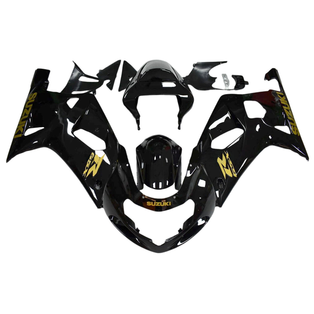 Amotopart 2001-2003 GSXR600 2000-2003 GSXR750 K1 Suzuki Gloss Black with Gold Logo Fairing Kit