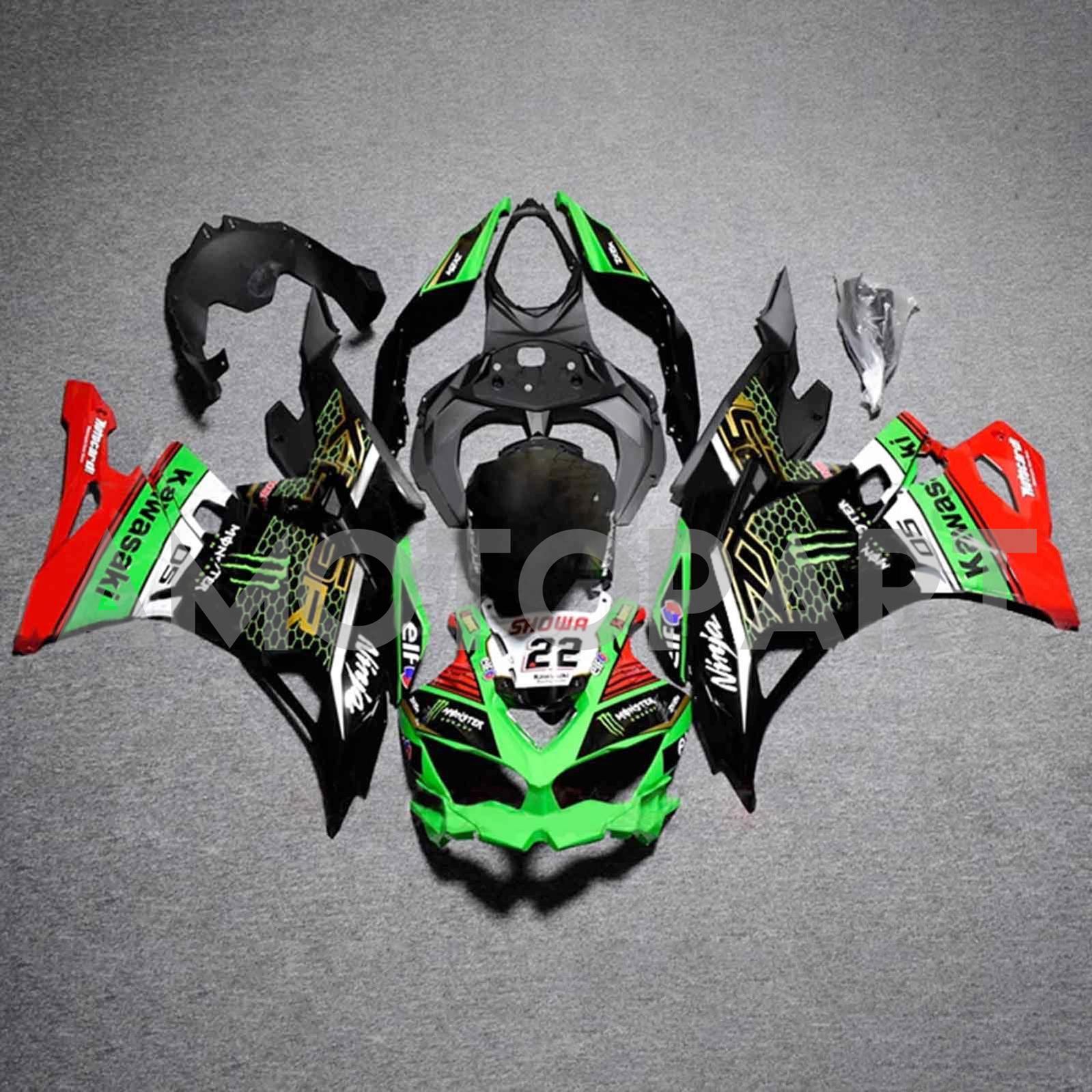 Amotopart 2019-2025 Ninja ZX-25R ZX-4R ZX-4RR Kawasaki Green&Red Fairing Kit