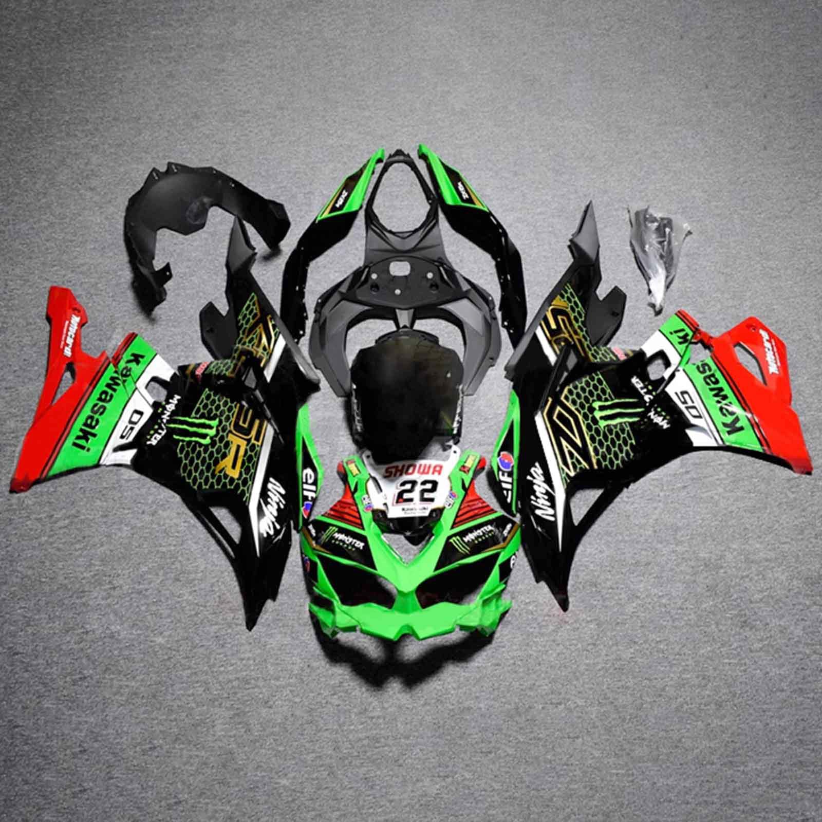 Amotopart 2019-2024 Ninja ZX-25R ZX-4R ZX-4RR Kawasaki Green&Red Fairing Kit