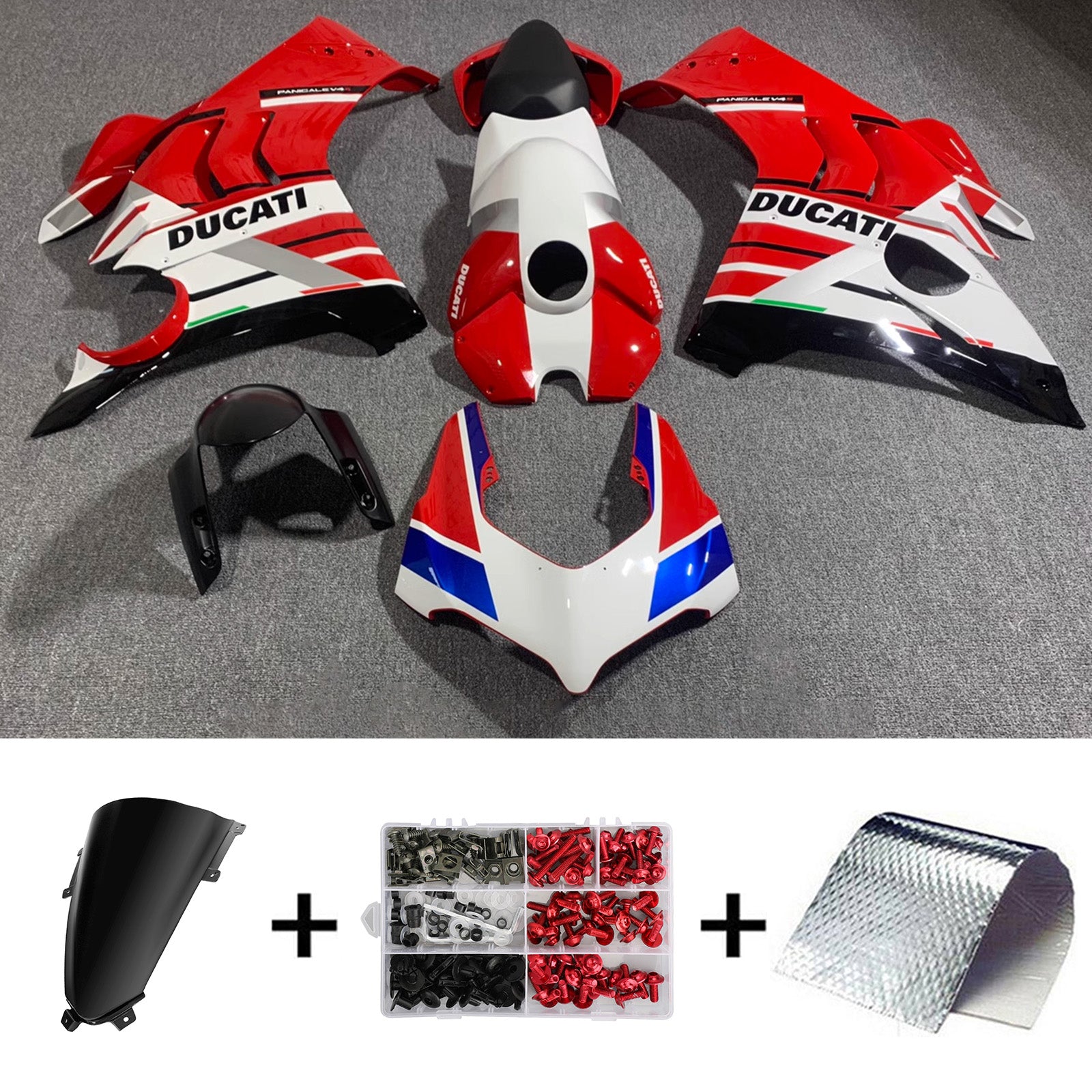 Amotopart Ducati Panigale 20-21 V4 V4S & 21-22 V4SP & 19-22 V4R Black White Red Fairing Kit