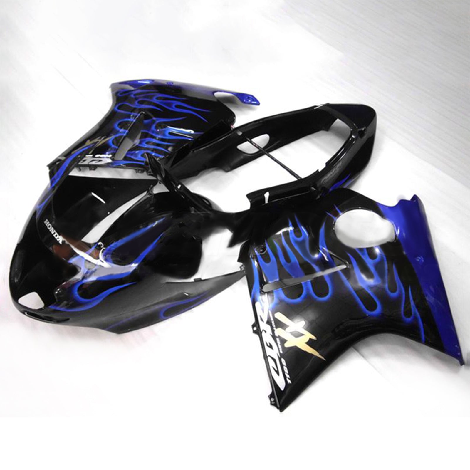 Amotopart 1996–2007 CBR1100XX SuperBlackBird Honda Schwarz mit Blue Flame Verkleidungsset