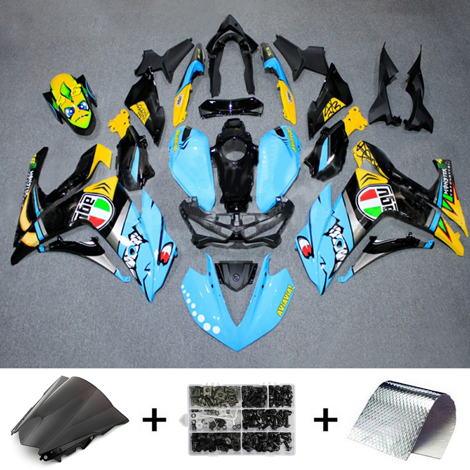 Amotopart YZF-R3 2014-2018 R25 2015-2017 Yamaha Blue&Yellow Shark Teeth Fairing Kit