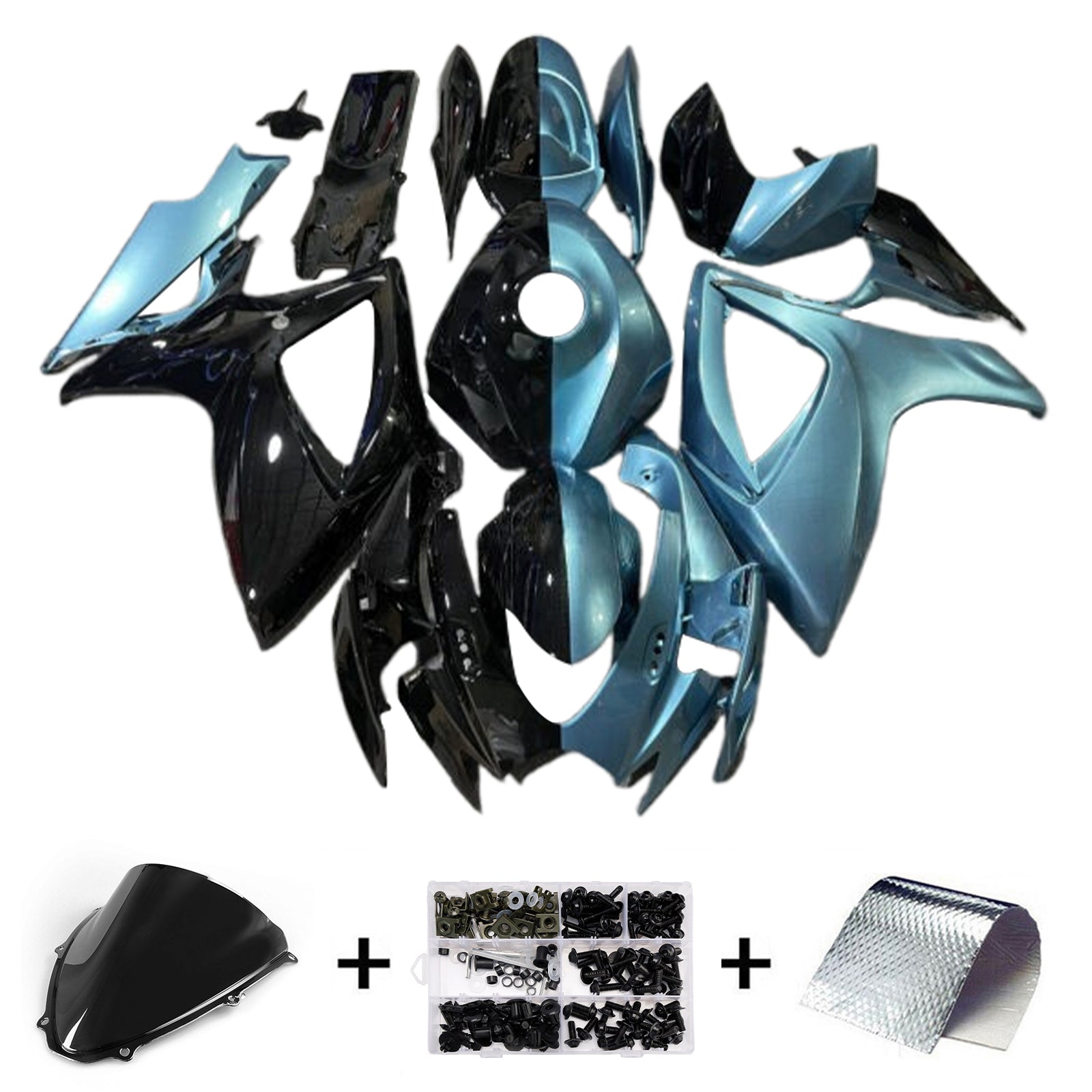 Amotopart 2006-2007 Suzuki GSXR 600/750 Black Light Blue Fairing Kit