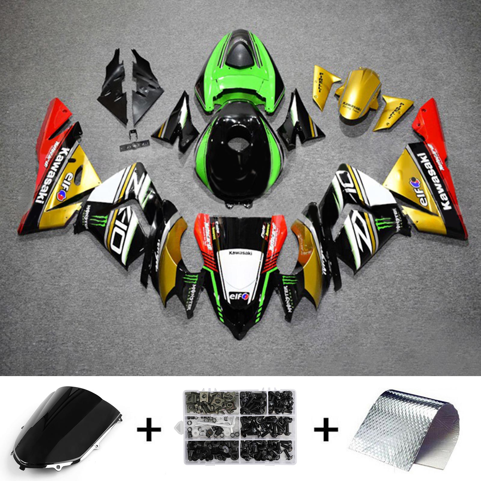 Amotopart 2004-2005 ZX10R Kawasaki Kit de carenado dorado y verde