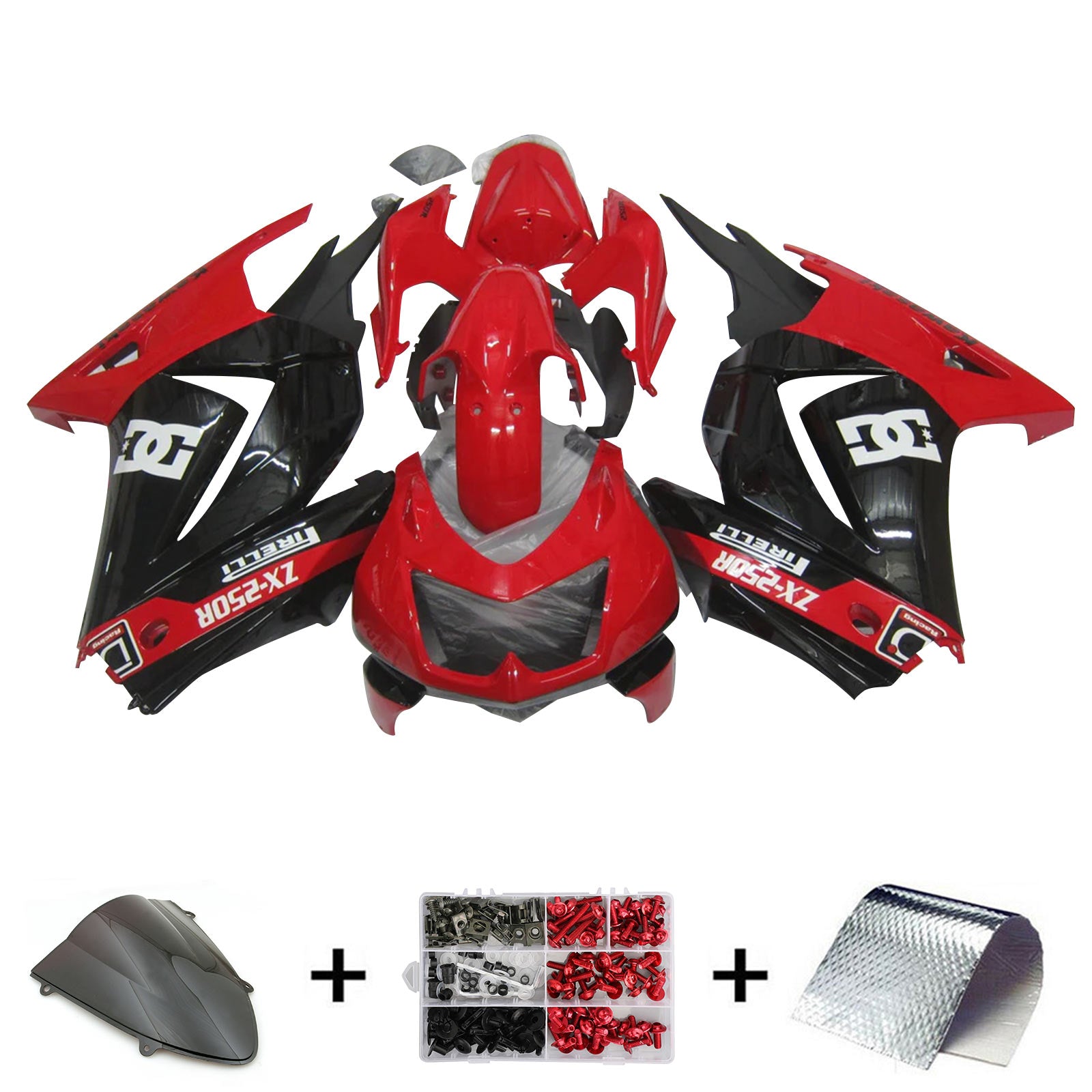 Amotopart 2008-2012 Kawasaki EX250 Ninja250R Kit de carénage noir rouge et blanc